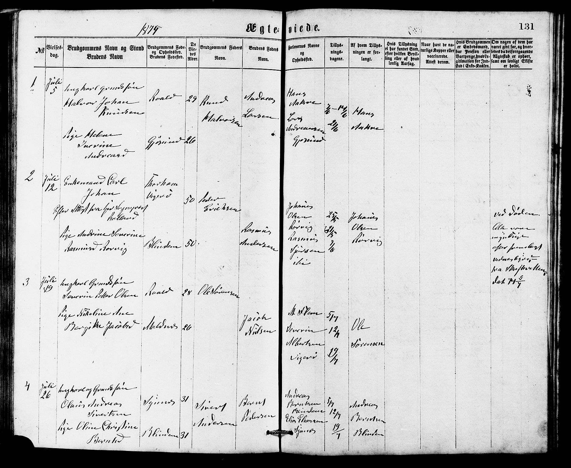 Ministerialprotokoller, klokkerbøker og fødselsregistre - Møre og Romsdal, SAT/A-1454/537/L0521: Parish register (copy) no. 537C02, 1869-1888, p. 131