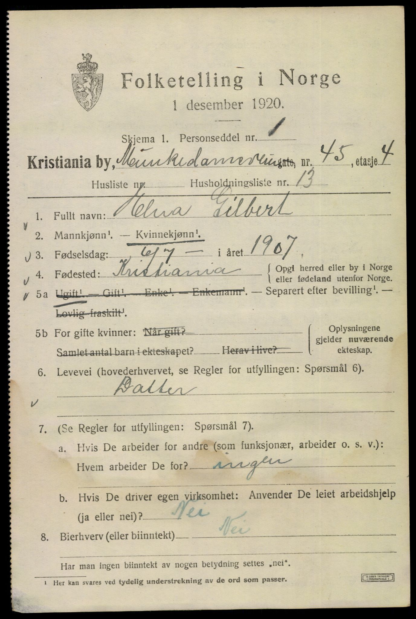 SAO, 1920 census for Kristiania, 1920, p. 402693
