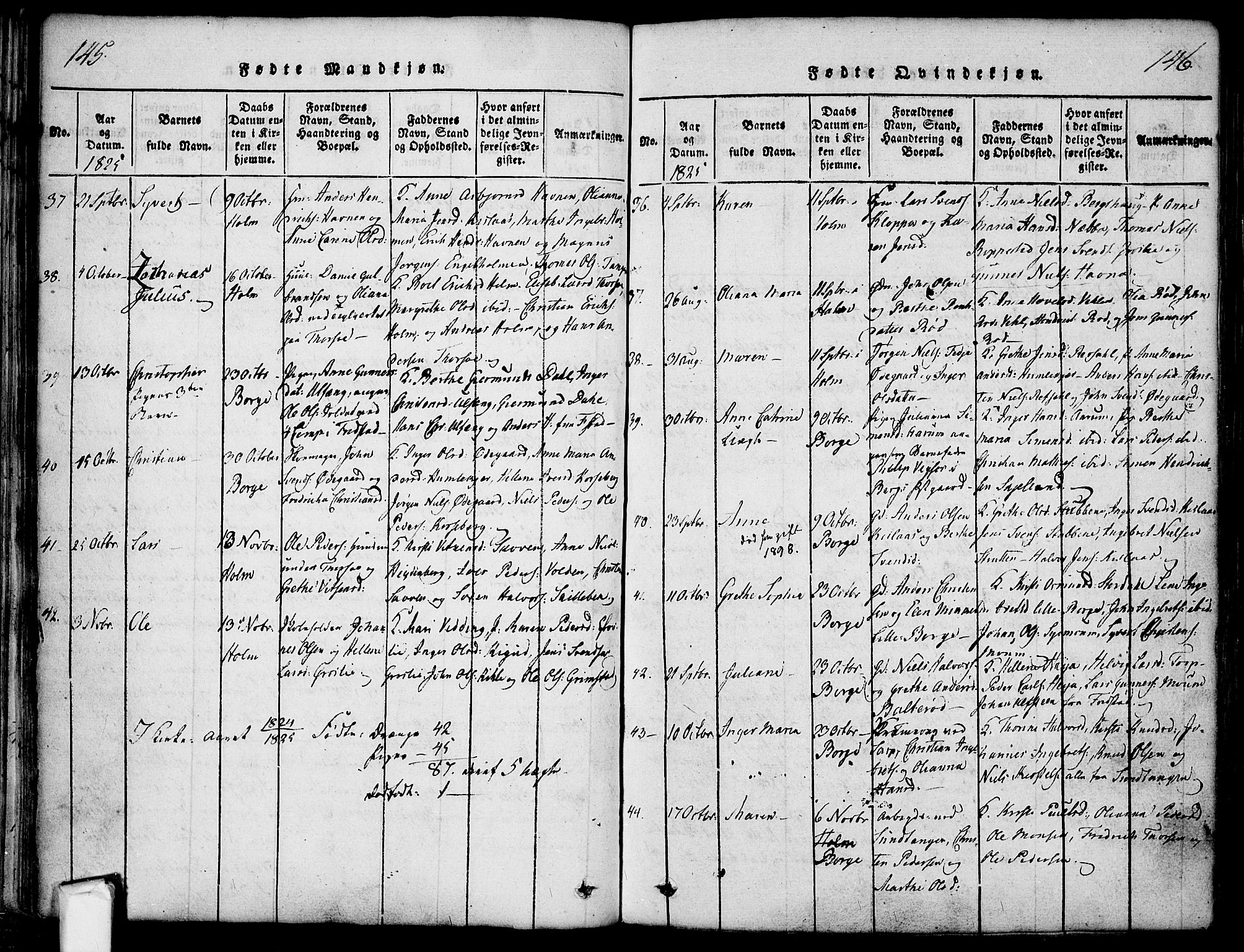 Borge prestekontor Kirkebøker, AV/SAO-A-10903/F/Fa/L0003: Parish register (official) no. I 3, 1815-1836, p. 145-146