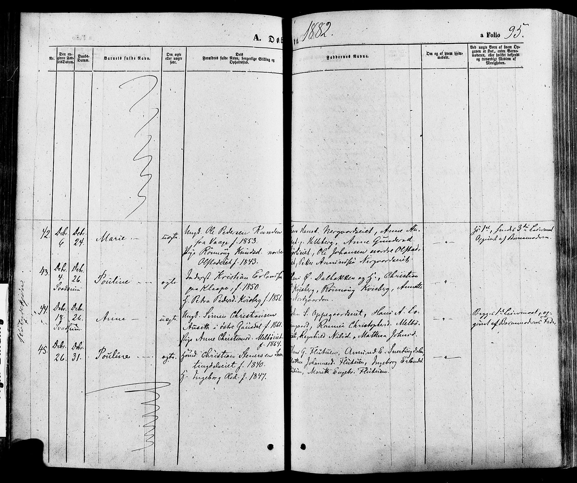 Gausdal prestekontor, SAH/PREST-090/H/Ha/Haa/L0010: Parish register (official) no. 10, 1867-1886, p. 95