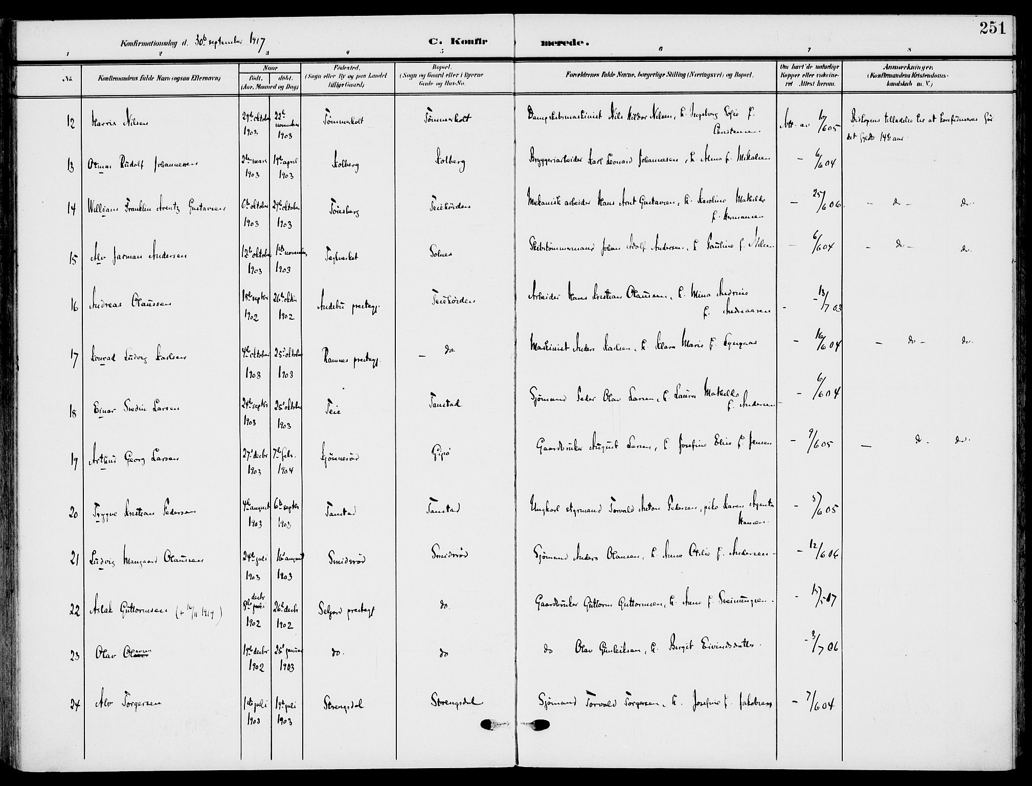 Nøtterøy kirkebøker, AV/SAKO-A-354/F/Fa/L0010: Parish register (official) no. I 10, 1908-1919, p. 251