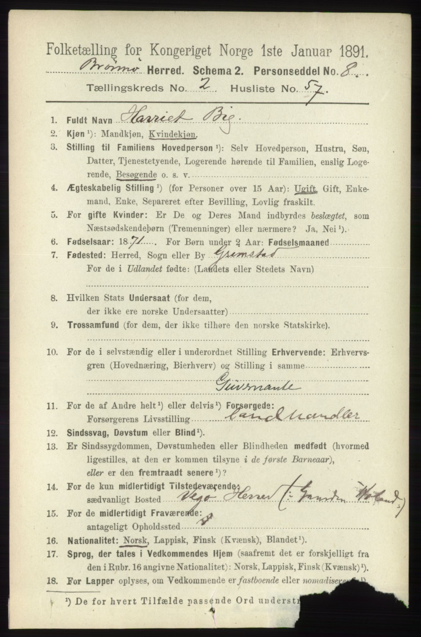 RA, 1891 census for 1814 Brønnøy, 1891, p. 1193