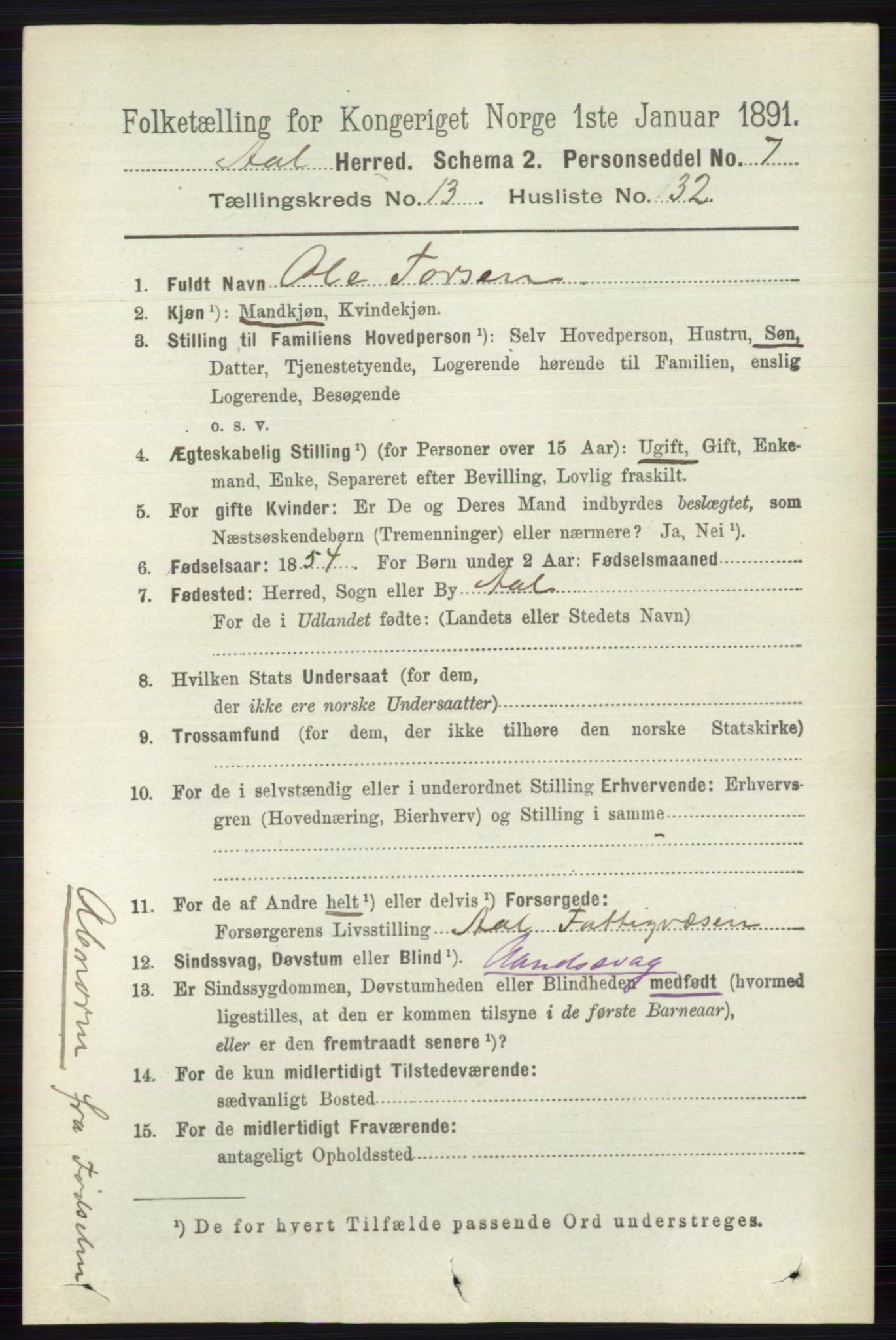 RA, 1891 census for 0619 Ål, 1891, p. 3434