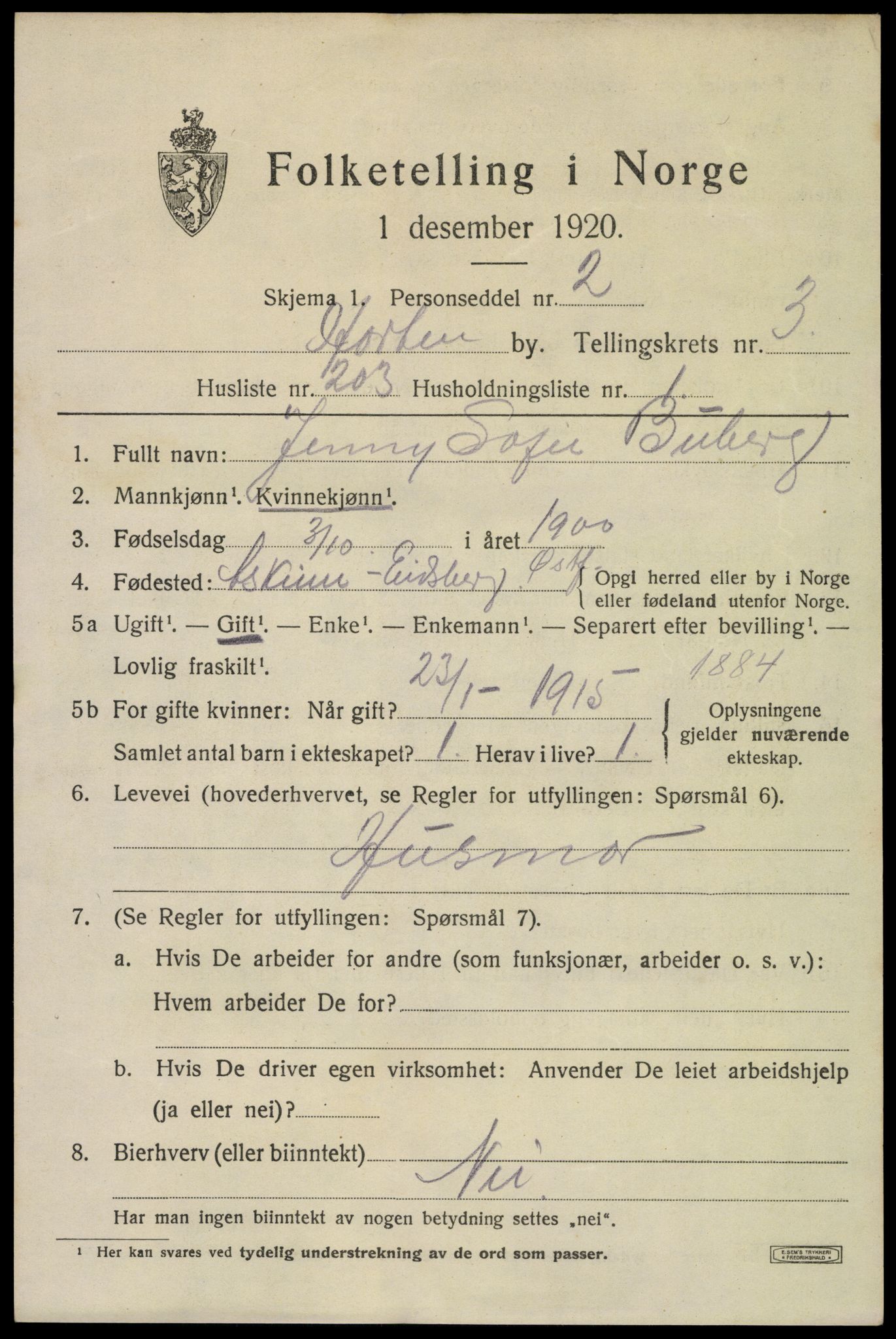 SAKO, 1920 census for Horten, 1920, p. 16249
