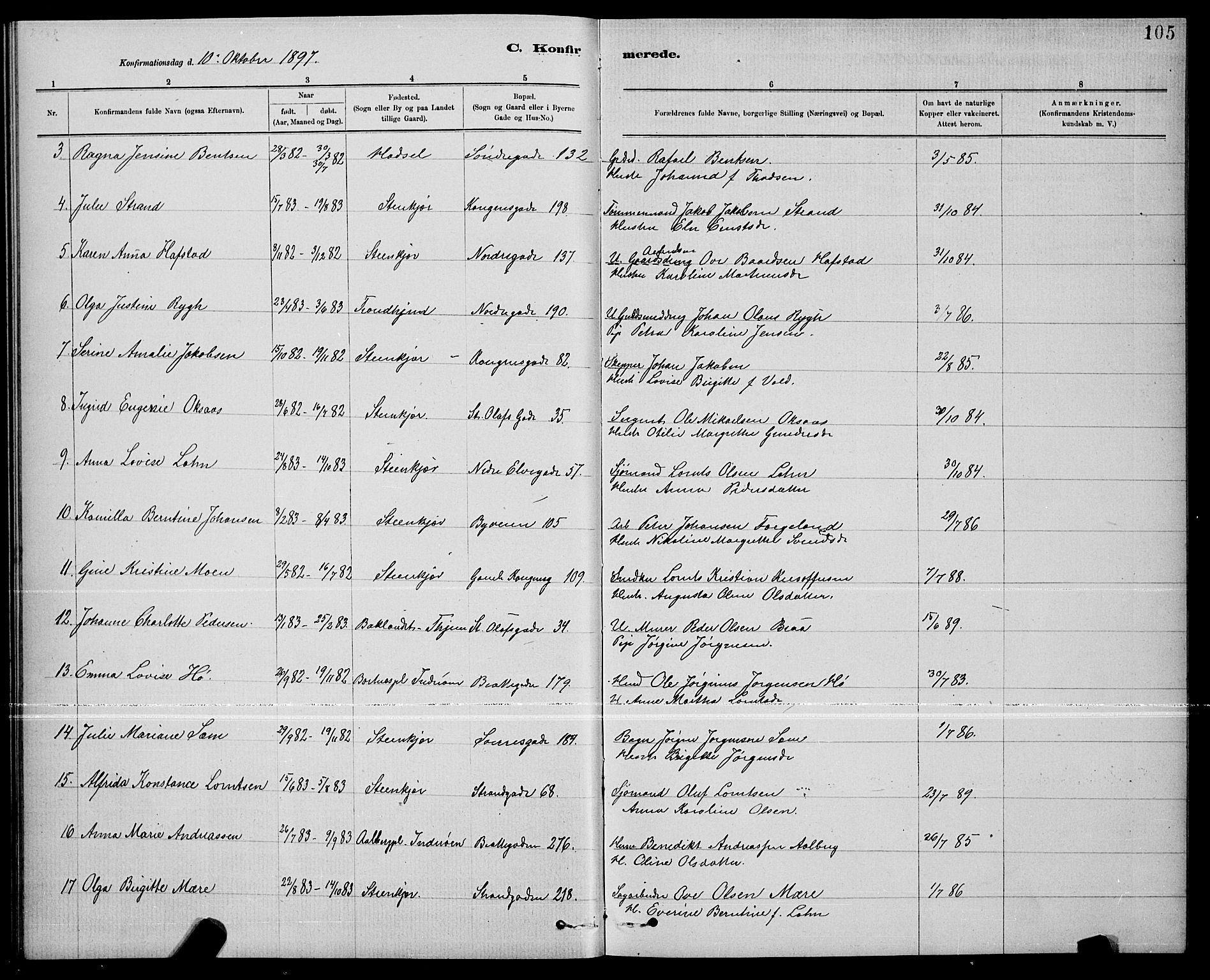 Ministerialprotokoller, klokkerbøker og fødselsregistre - Nord-Trøndelag, SAT/A-1458/739/L0374: Parish register (copy) no. 739C02, 1883-1898, p. 105