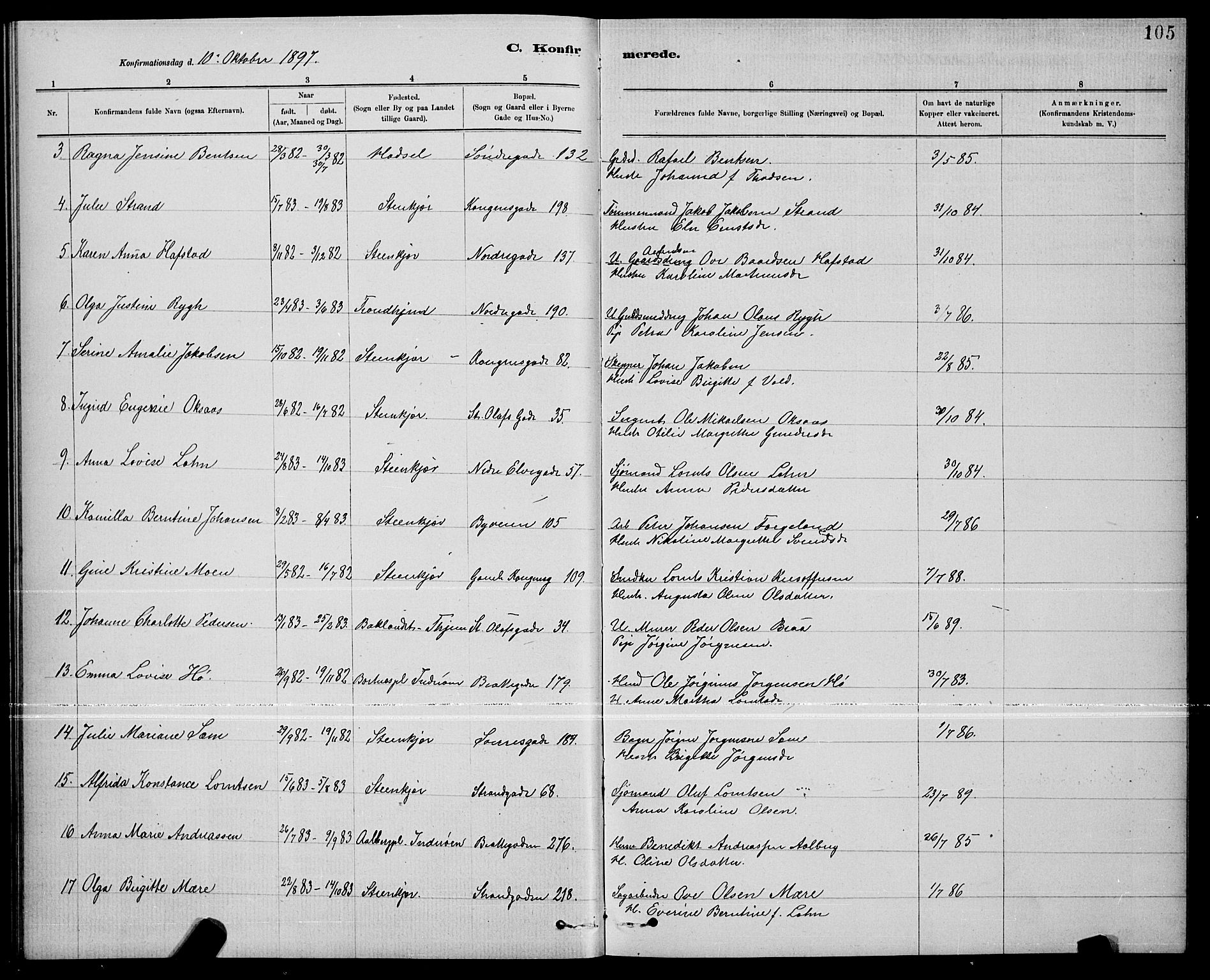 Ministerialprotokoller, klokkerbøker og fødselsregistre - Nord-Trøndelag, AV/SAT-A-1458/739/L0374: Parish register (copy) no. 739C02, 1883-1898, p. 105