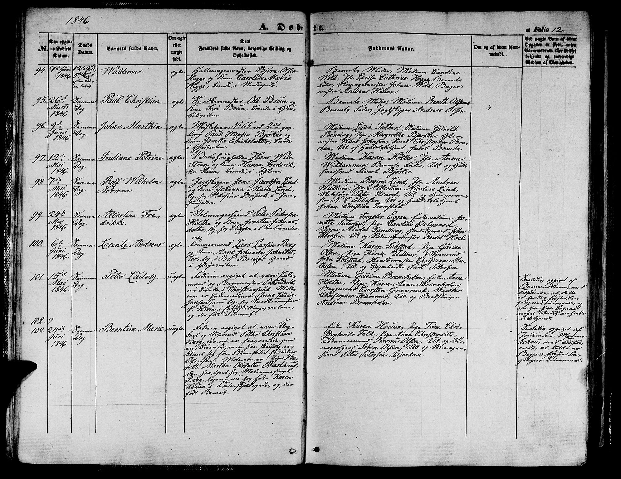 Ministerialprotokoller, klokkerbøker og fødselsregistre - Sør-Trøndelag, SAT/A-1456/602/L0137: Parish register (copy) no. 602C05, 1846-1856, p. 12