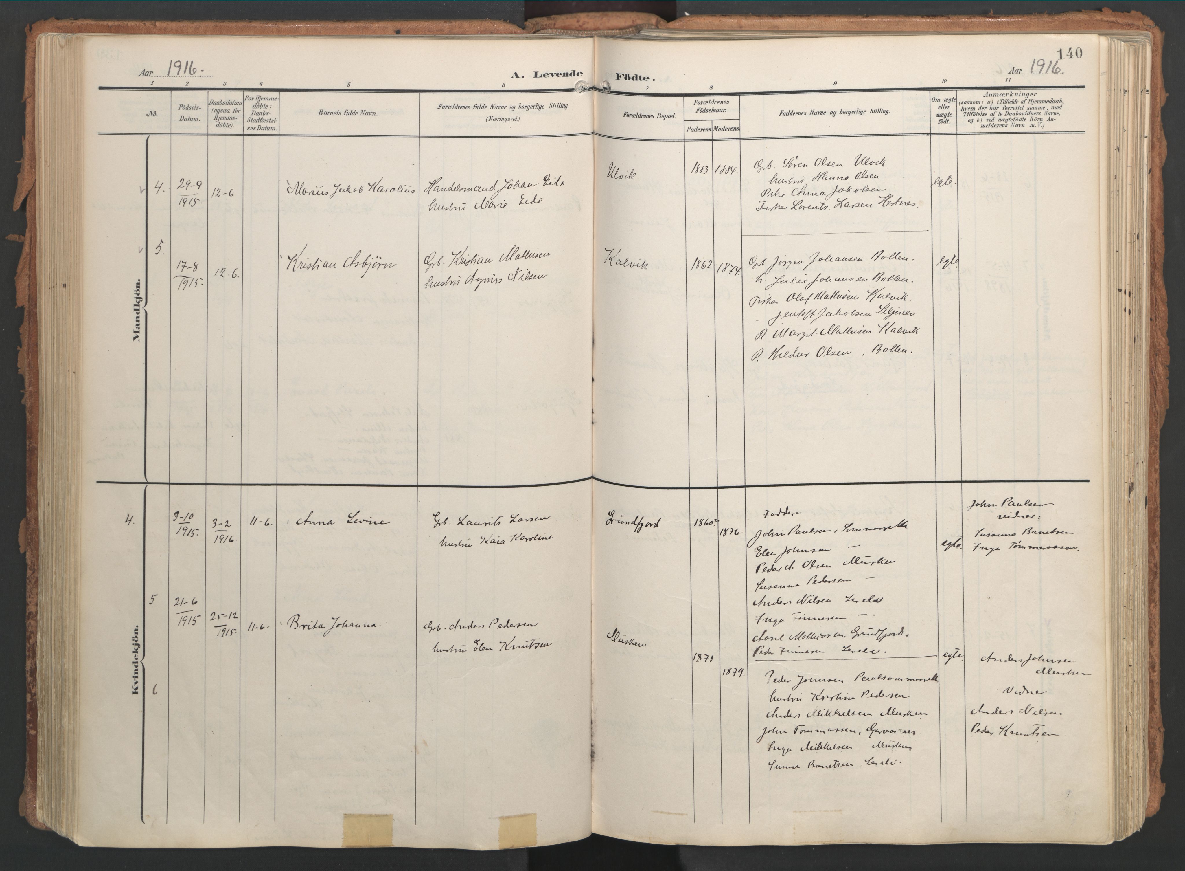 Ministerialprotokoller, klokkerbøker og fødselsregistre - Nordland, AV/SAT-A-1459/861/L0871: Parish register (official) no. 861A06, 1903-1916, p. 140