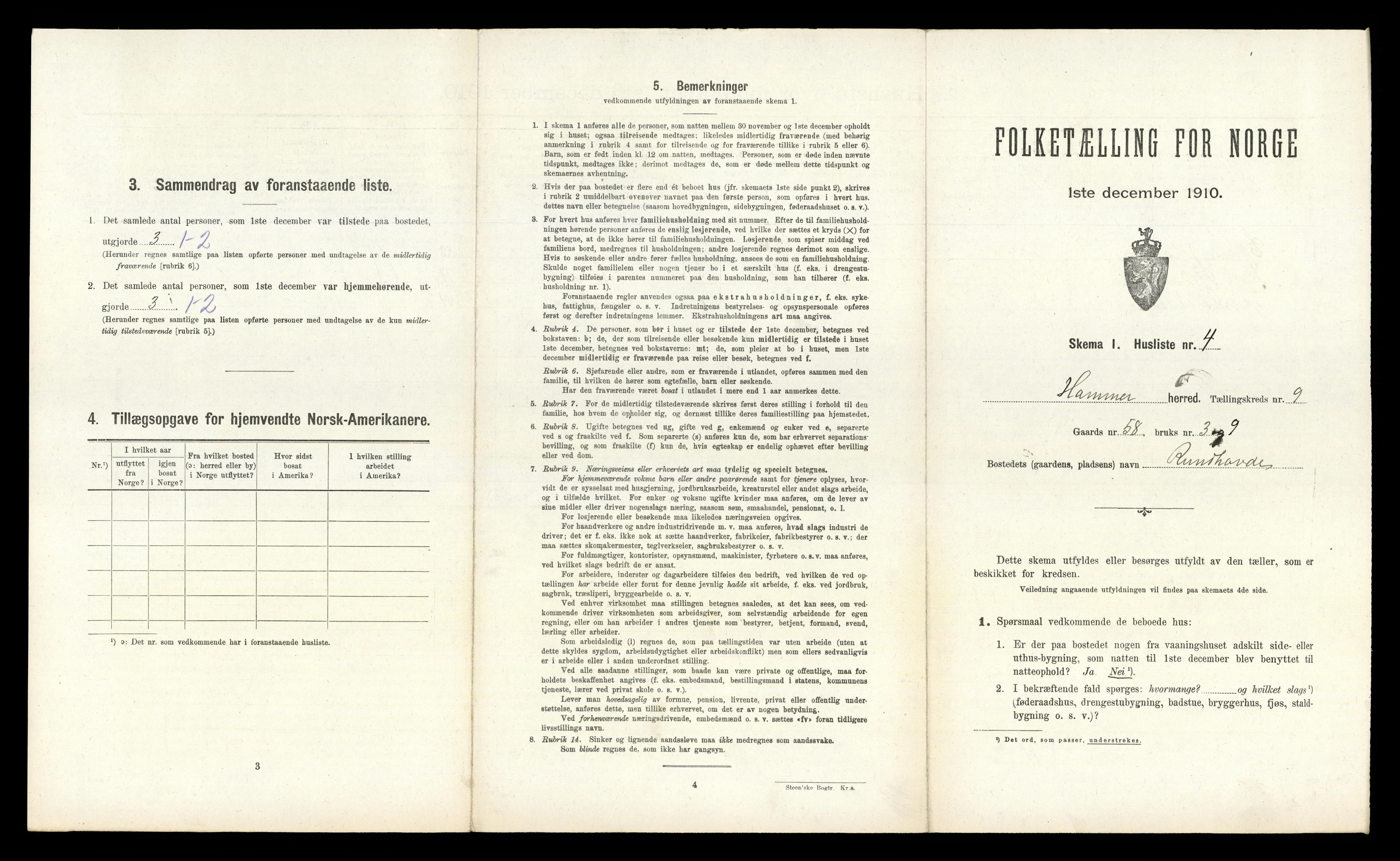 RA, 1910 census for Hamre, 1910, p. 658