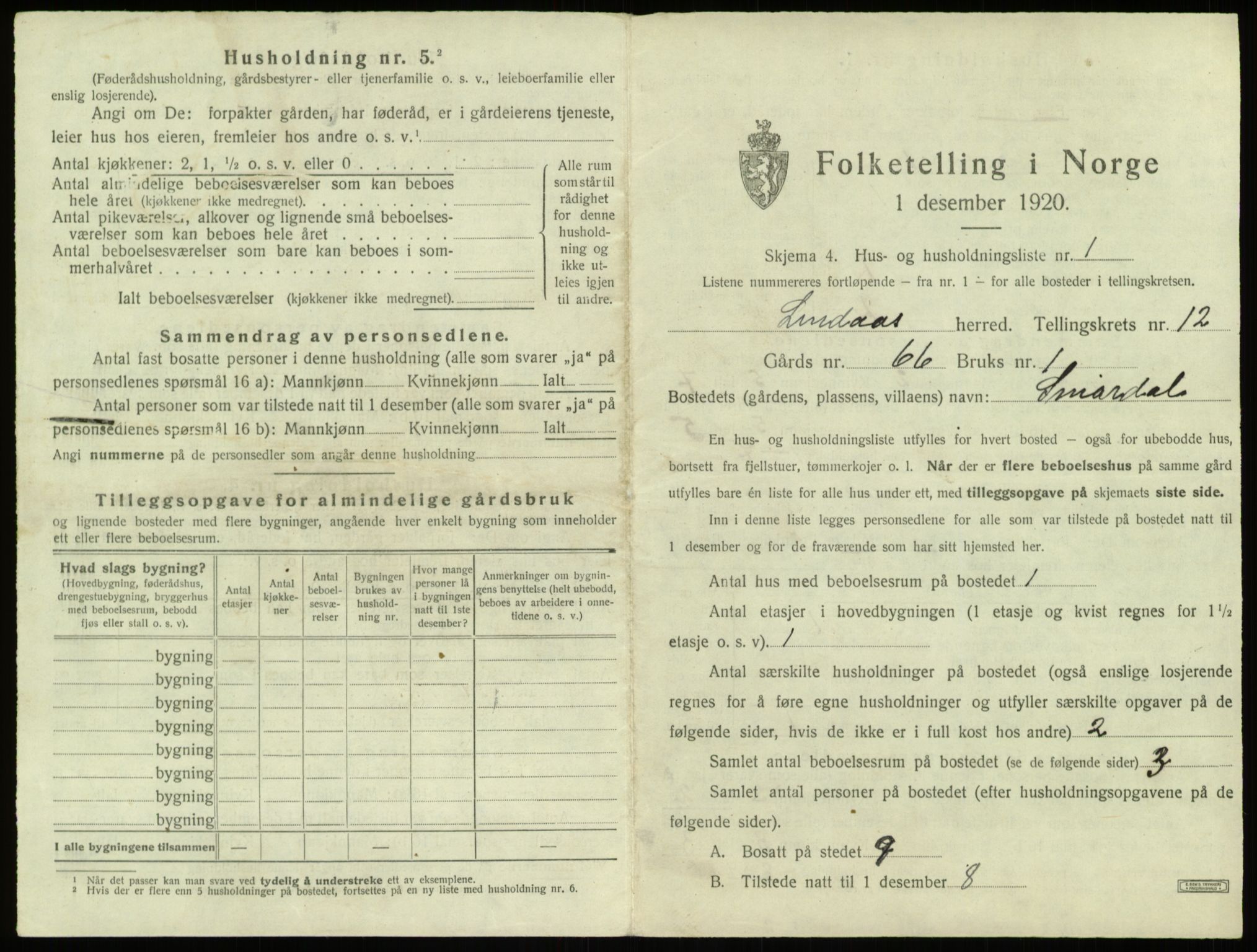 SAB, 1920 census for Lindås, 1920, p. 766