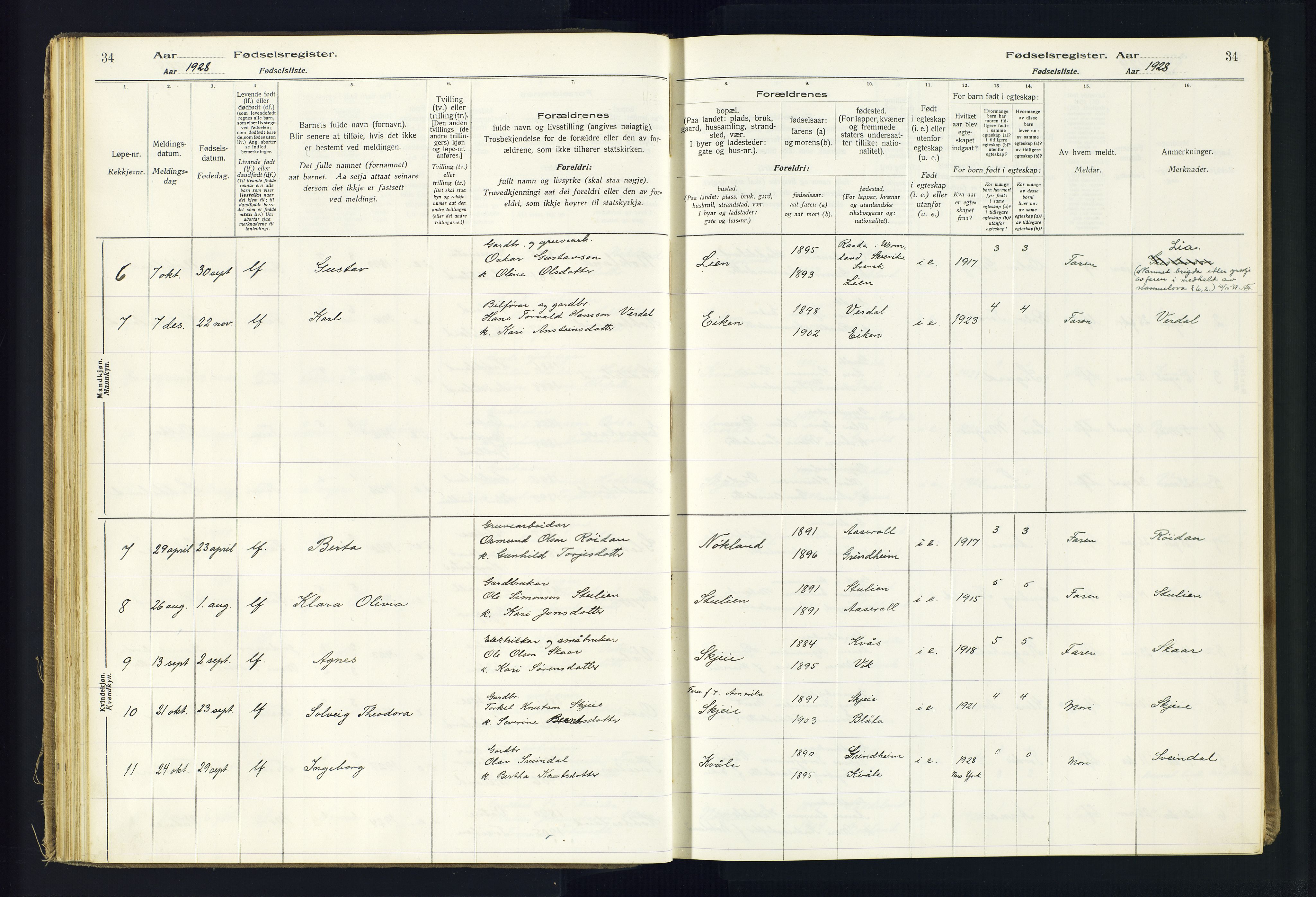 Hægebostad sokneprestkontor, AV/SAK-1111-0024/J/Ja/L0002: Birth register no. II.6.8, 1916-1982, p. 34