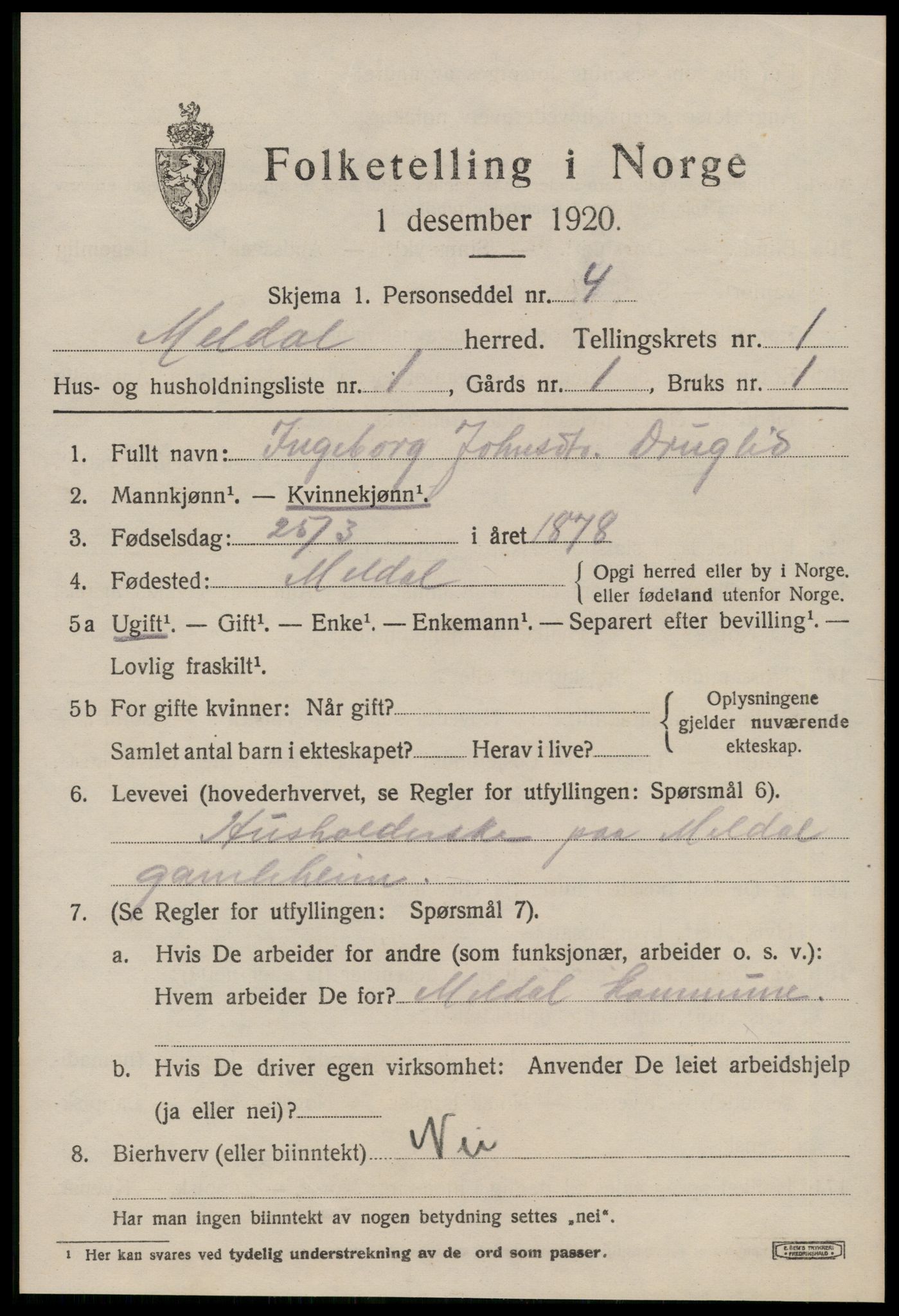 SAT, 1920 census for Meldal, 1920, p. 1809