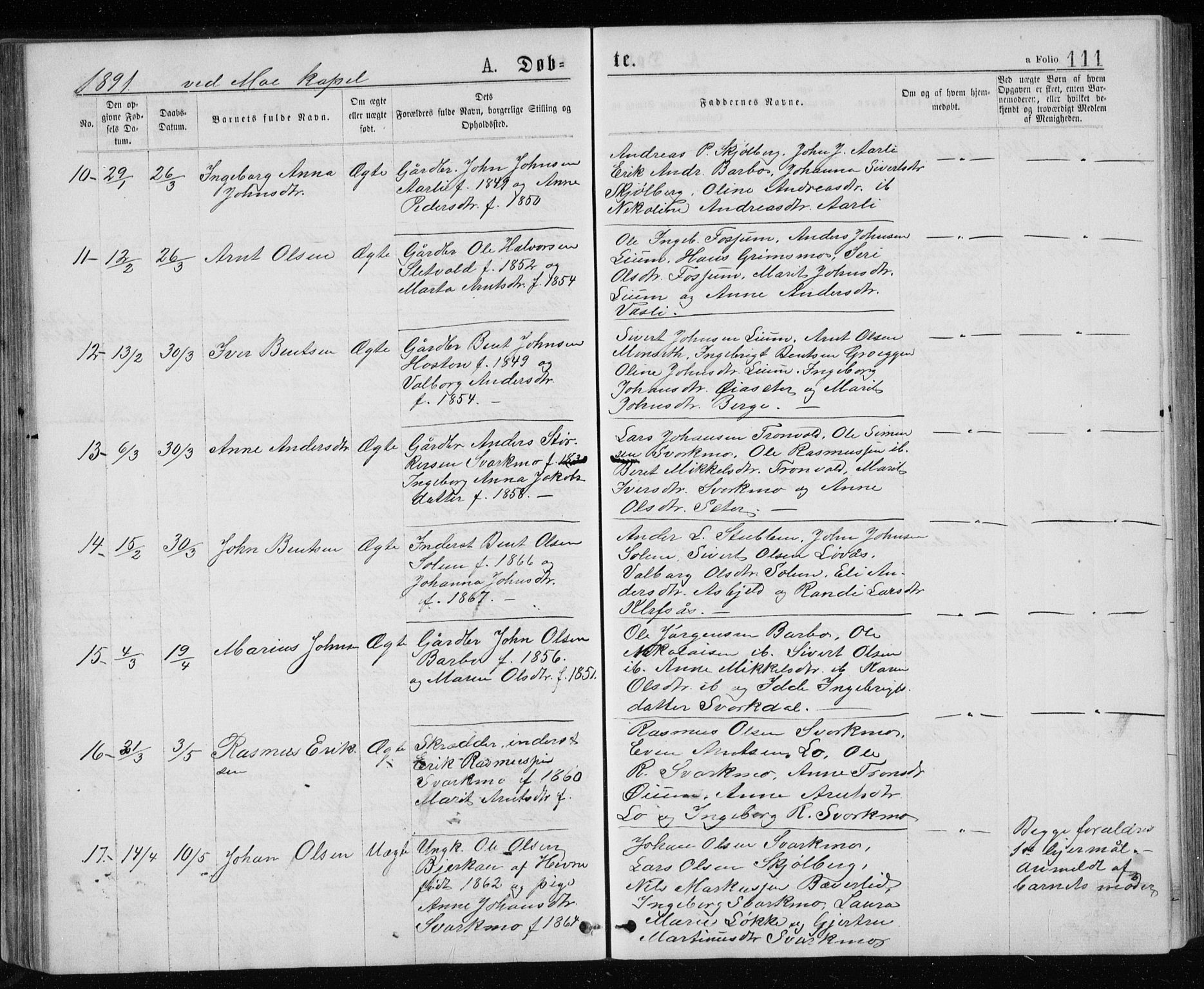 Ministerialprotokoller, klokkerbøker og fødselsregistre - Sør-Trøndelag, SAT/A-1456/671/L0843: Parish register (copy) no. 671C02, 1873-1892, p. 111