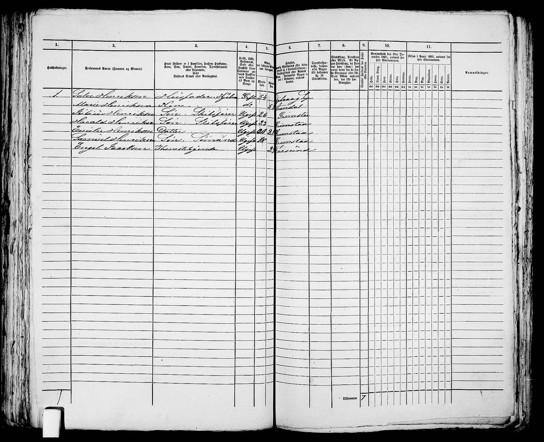 RA, 1865 census for Fjære/Grimstad, 1865, p. 167