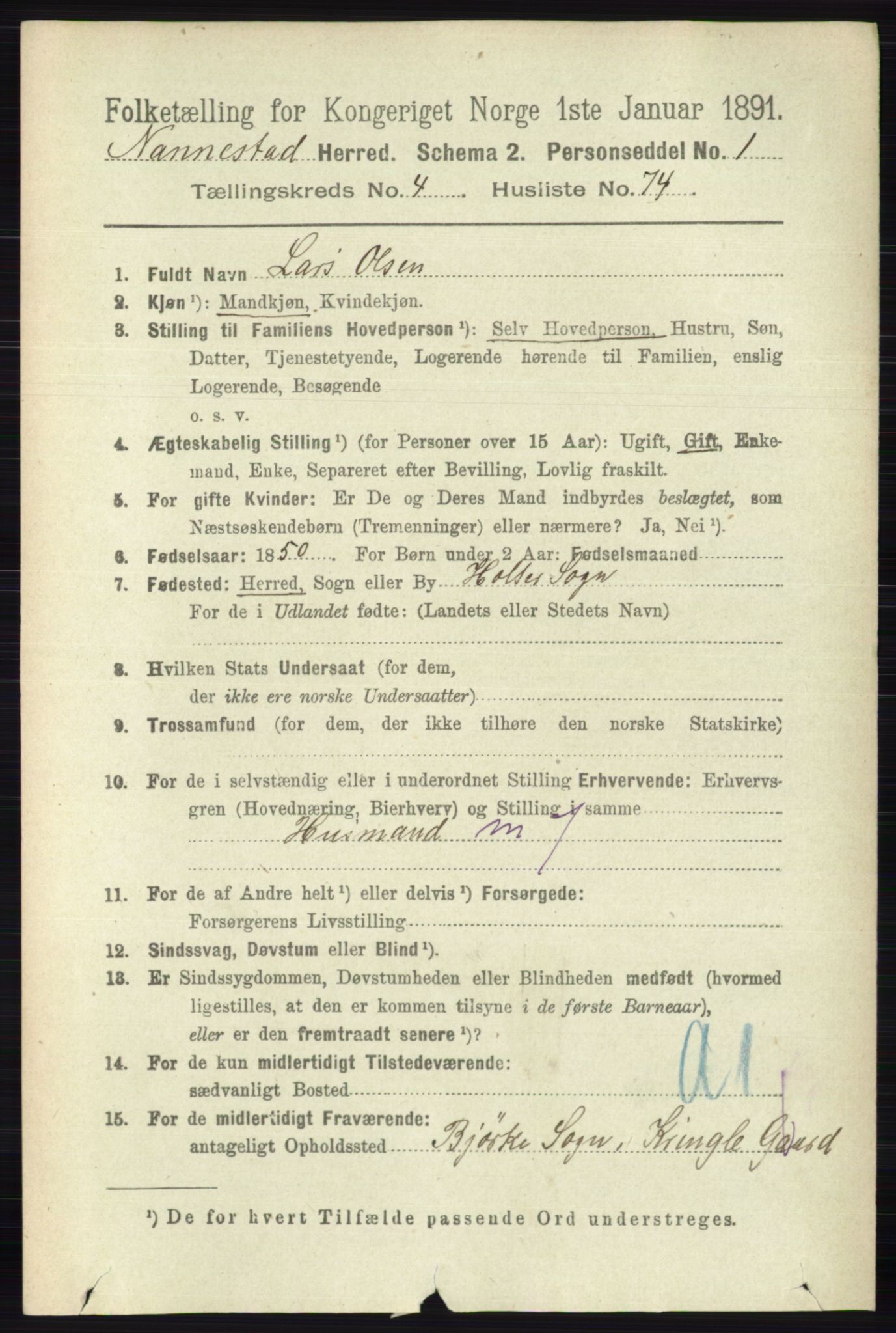 RA, 1891 census for 0238 Nannestad, 1891, p. 2508
