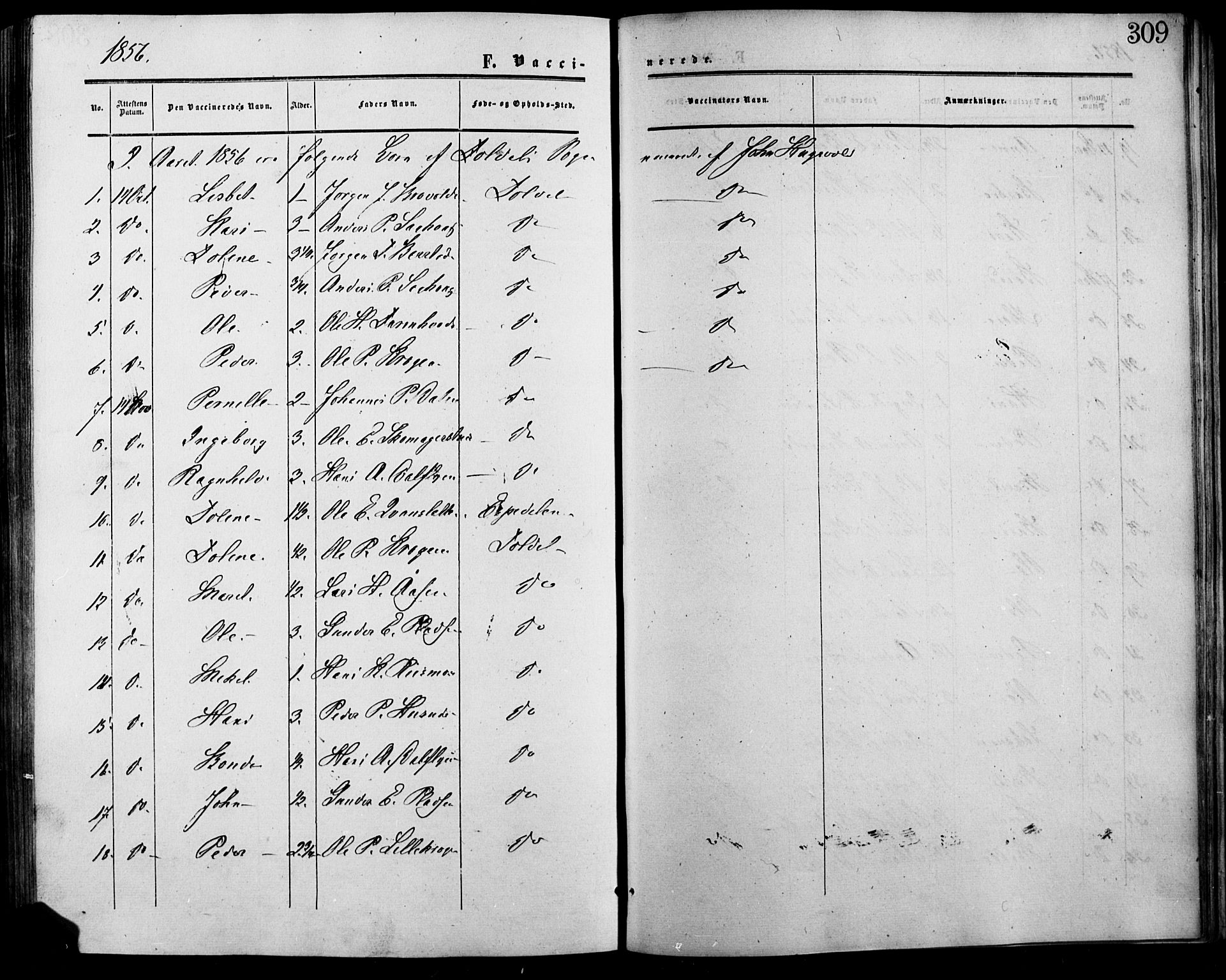 Lesja prestekontor, SAH/PREST-068/H/Ha/Haa/L0007: Parish register (official) no. 7, 1854-1862, p. 309