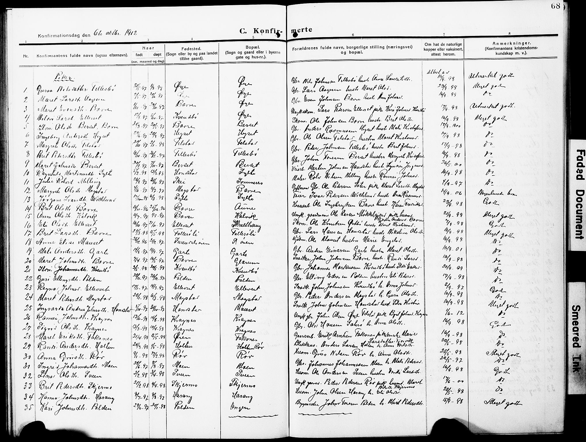 Ministerialprotokoller, klokkerbøker og fødselsregistre - Møre og Romsdal, SAT/A-1454/596/L1059: Parish register (copy) no. 596C02, 1908-1922, p. 68