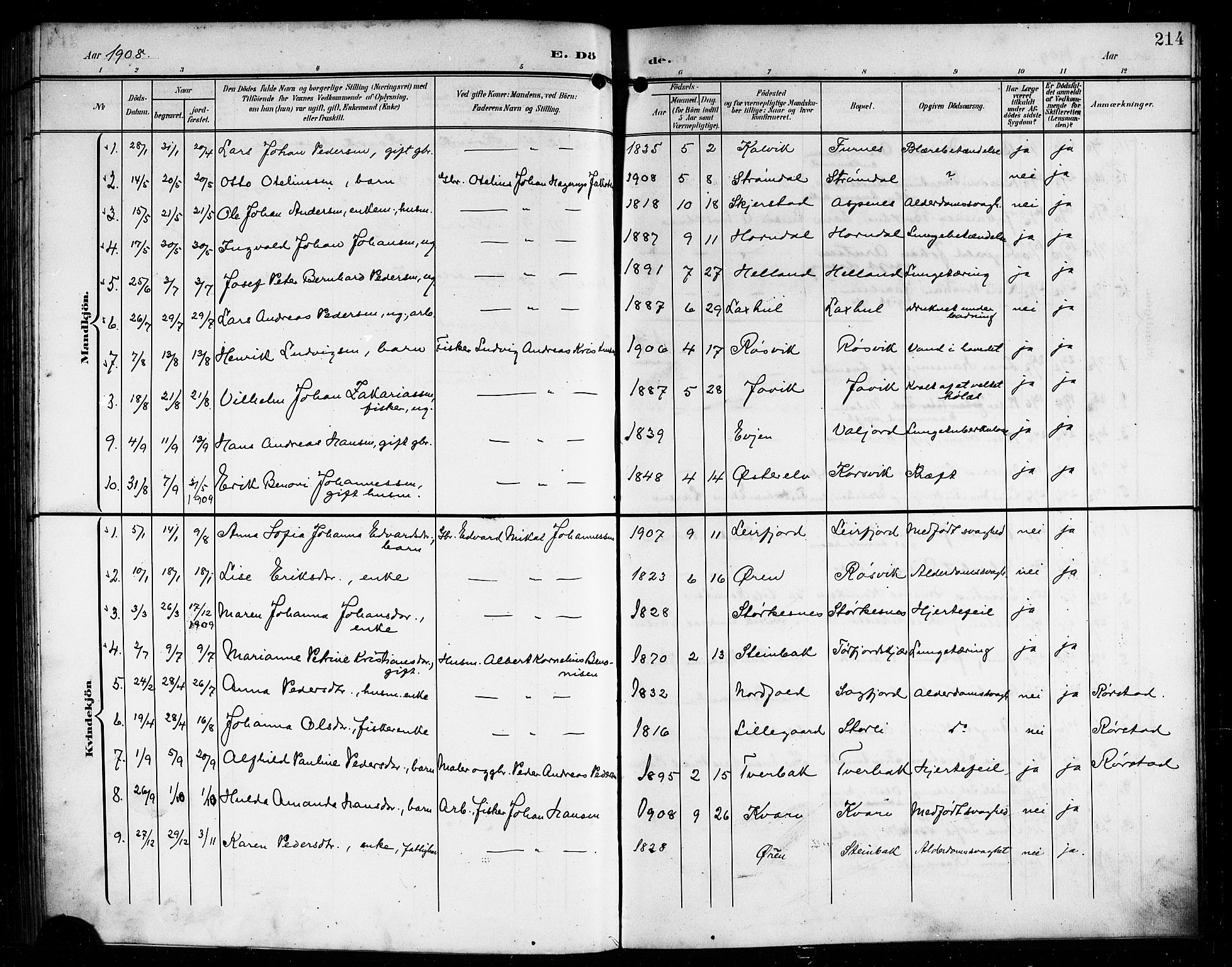 Ministerialprotokoller, klokkerbøker og fødselsregistre - Nordland, AV/SAT-A-1459/854/L0786: Parish register (copy) no. 854C02, 1901-1912, p. 214