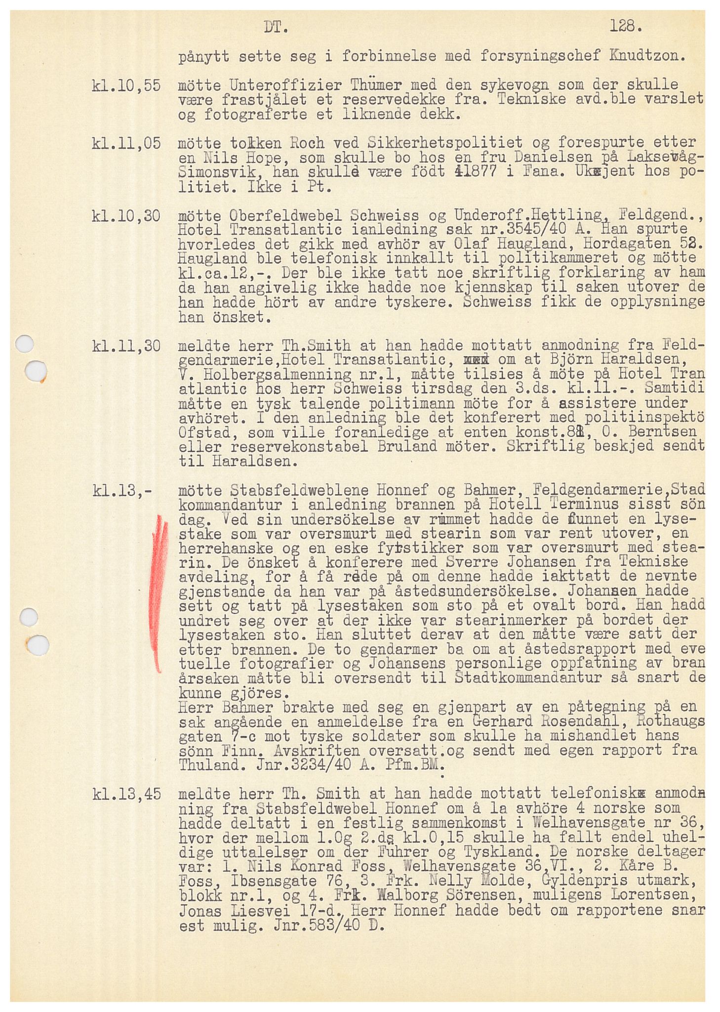 Bergen politikammer / politidistrikt, AV/SAB-A-60401/Y/Ye/L0001: Avskrift av krigsdagbok av Dankert Thuland, 1940-1941, p. 128