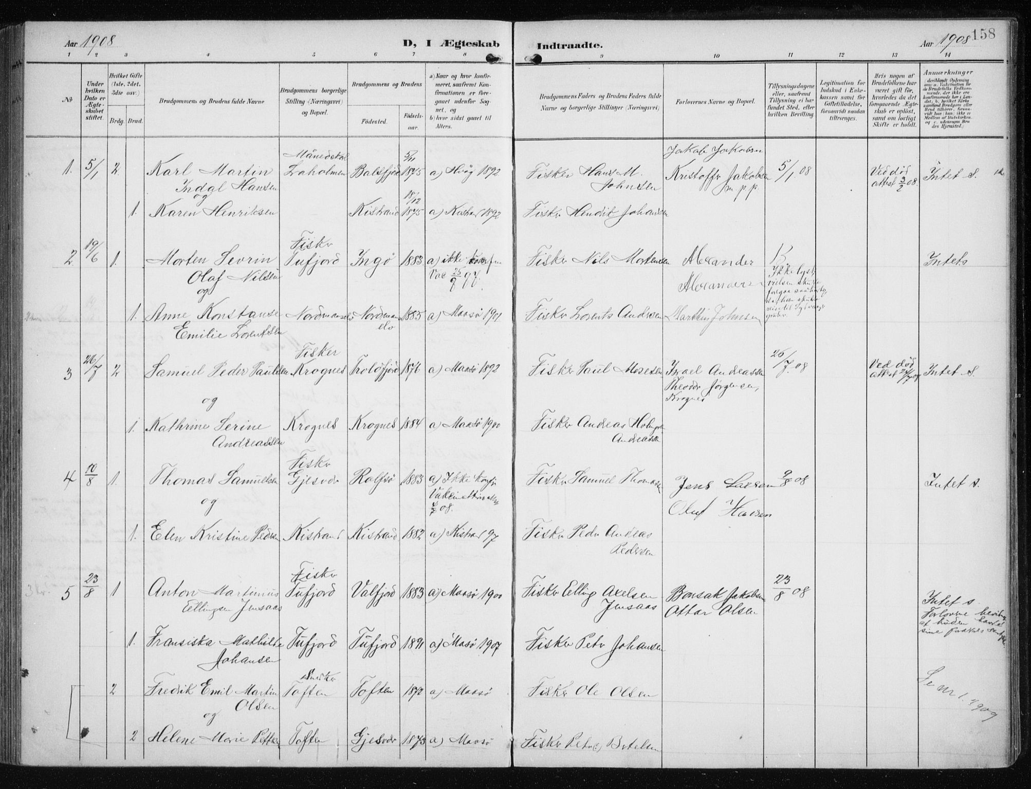 Måsøy sokneprestkontor, SATØ/S-1348/H/Ha/L0009kirke: Parish register (official) no. 9, 1903-1914, p. 158