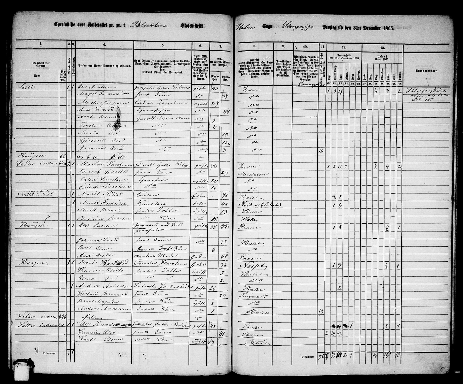 RA, 1865 census for Stangvik, 1865, p. 164