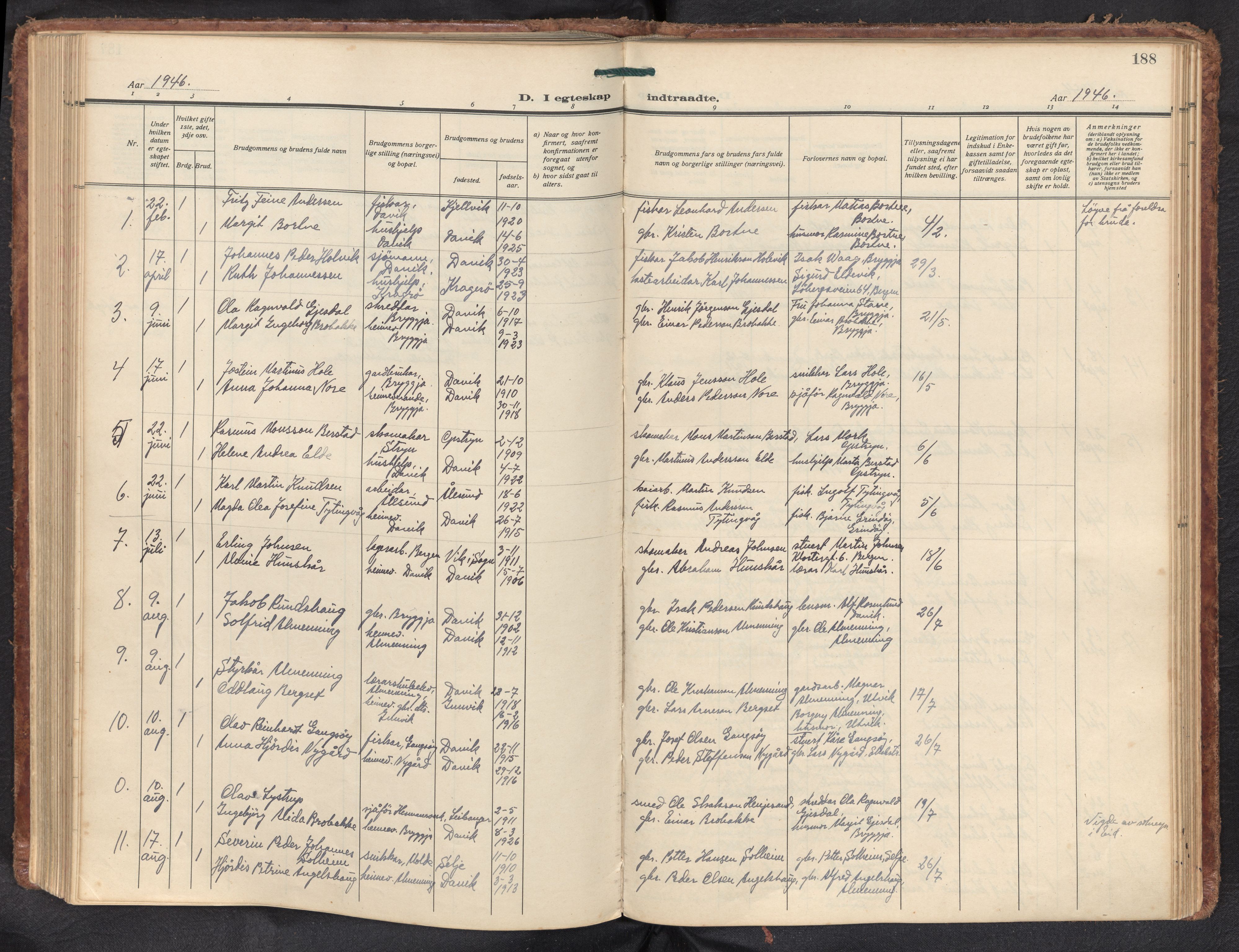 Davik sokneprestembete, AV/SAB-A-79701/H/Haa/Haad/L0003: Parish register (official) no. D 3, 1931-1952, p. 187b-188a