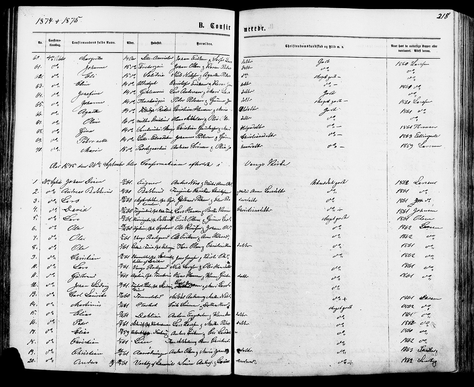 Vang prestekontor, Hedmark, AV/SAH-PREST-008/H/Ha/Haa/L0015: Parish register (official) no. 15, 1871-1885, p. 218