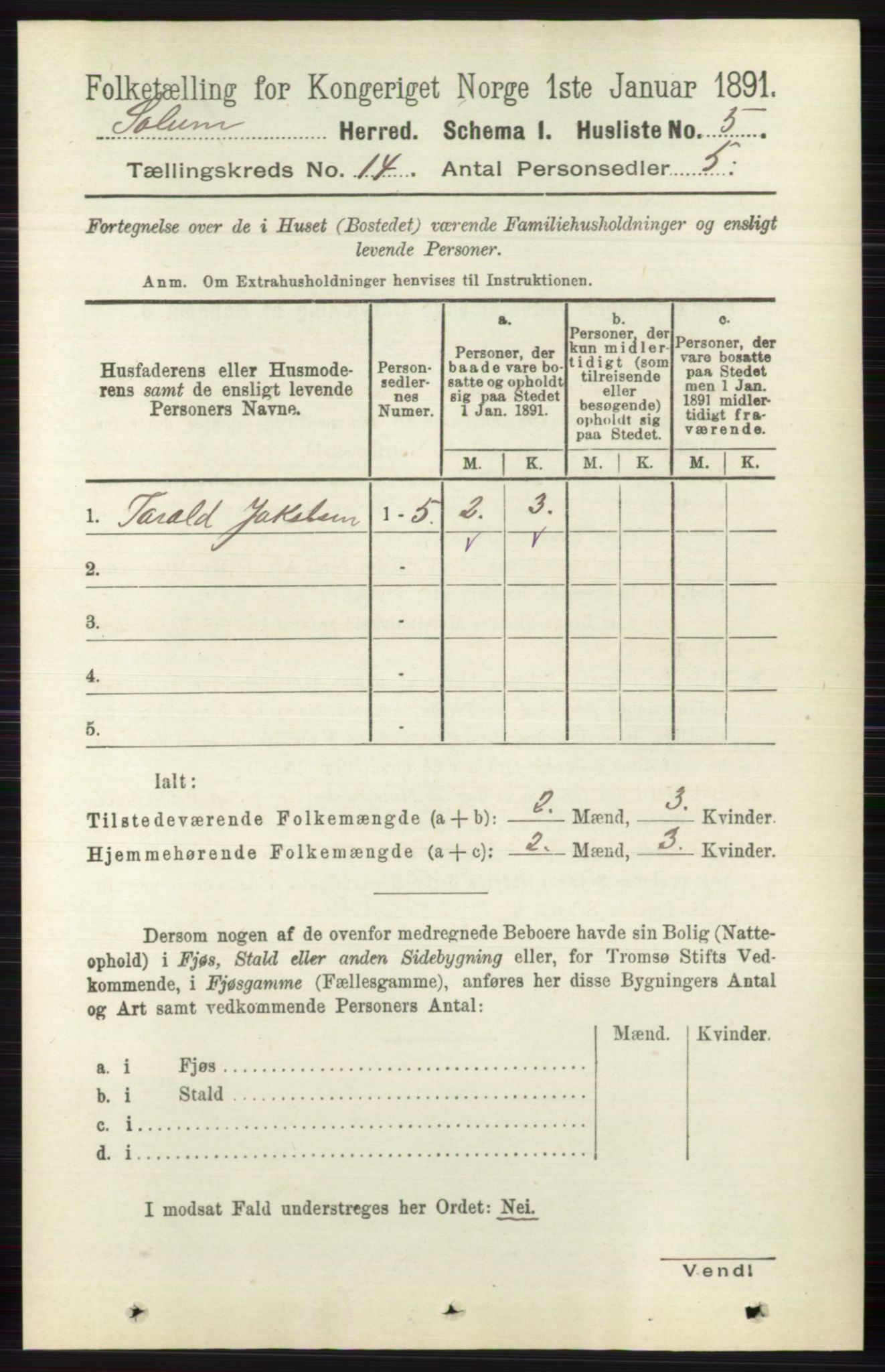 RA, 1891 census for 0818 Solum, 1891, p. 6300