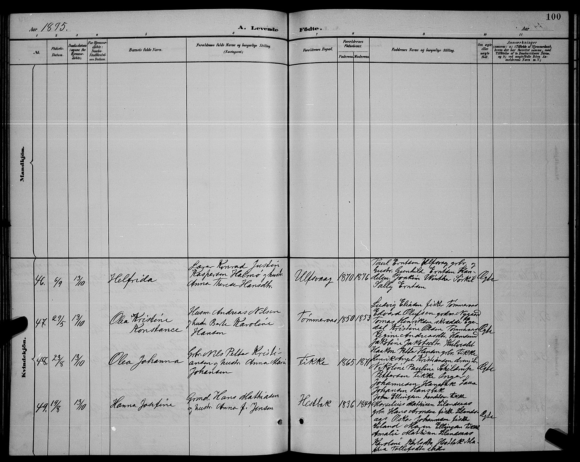 Ministerialprotokoller, klokkerbøker og fødselsregistre - Nordland, SAT/A-1459/859/L0859: Parish register (copy) no. 859C05, 1887-1898, p. 100