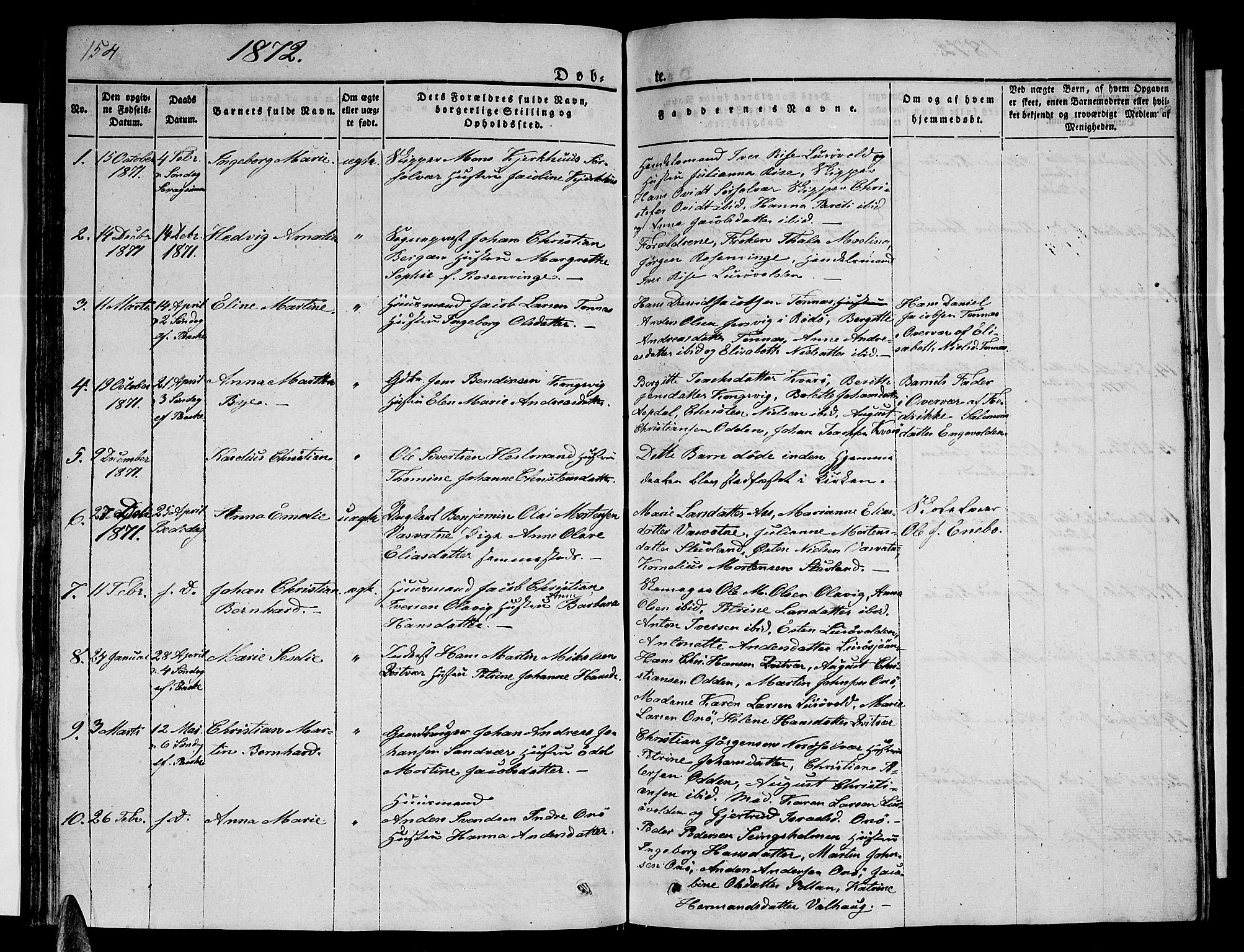 Ministerialprotokoller, klokkerbøker og fødselsregistre - Nordland, AV/SAT-A-1459/839/L0572: Parish register (copy) no. 839C02, 1841-1873, p. 154