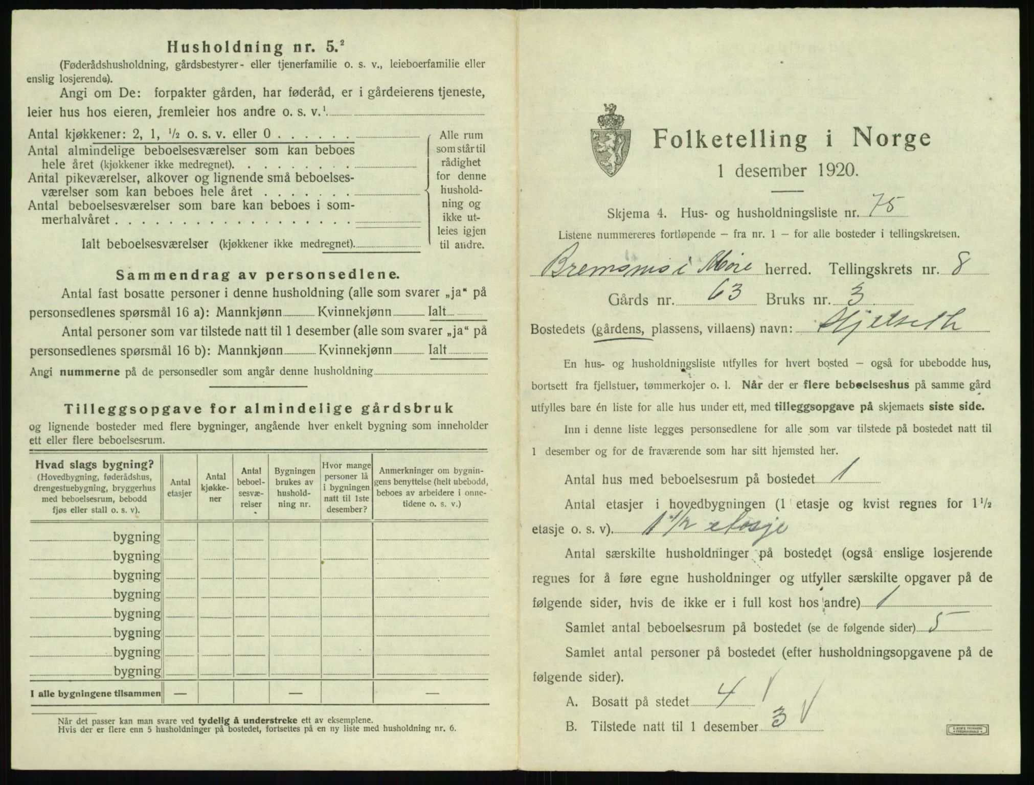 SAT, 1920 census for Bremsnes, 1920, p. 1069