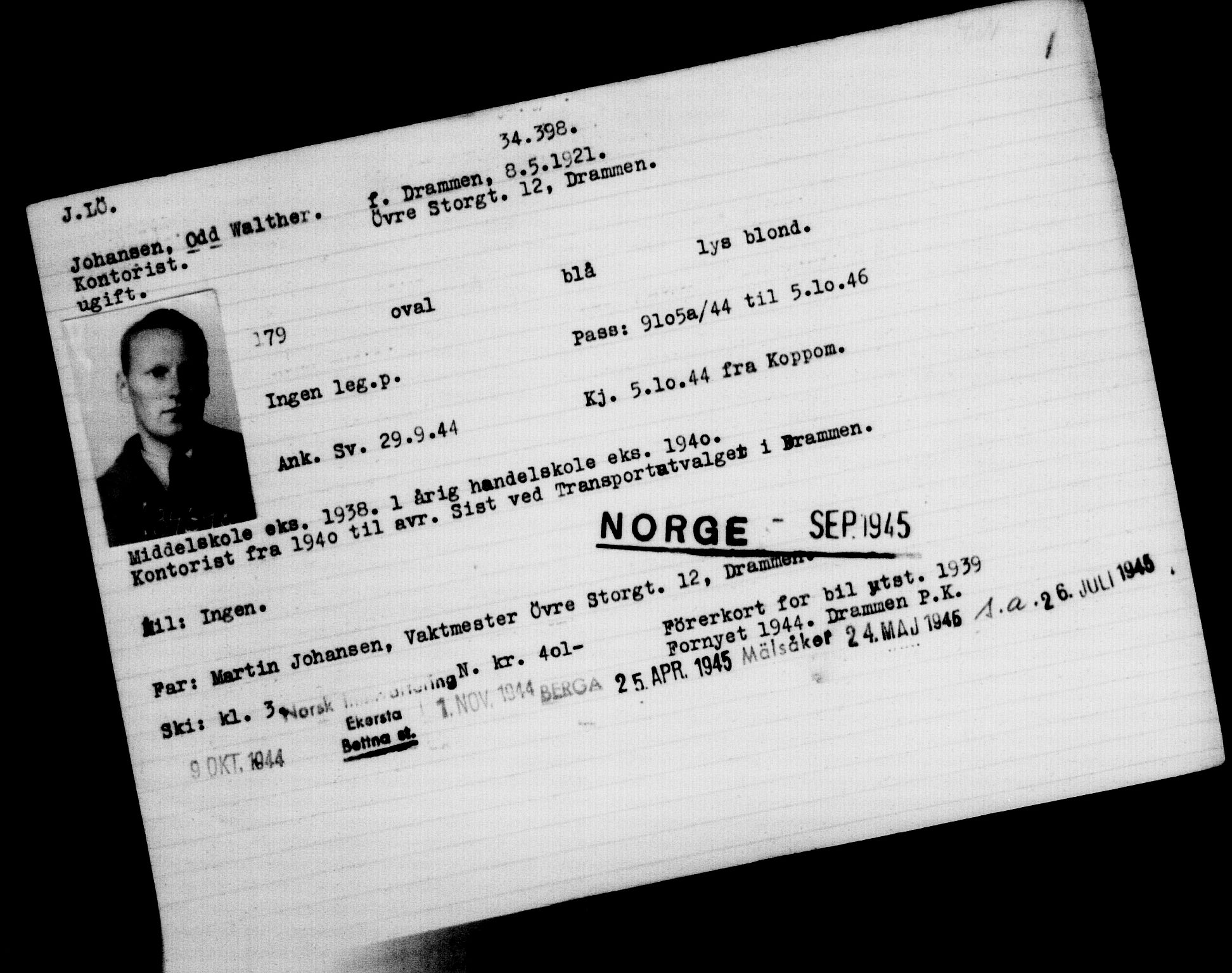 Utenriksstasjonene, Legasjonen i Stockholm, Flyktningkontoret, AV/RA-S-6753/V/Va/L0013: Kjesäterkartoteket, flyktninger med registreringsnr. 31500-34731, 1940-1945, p. 3052