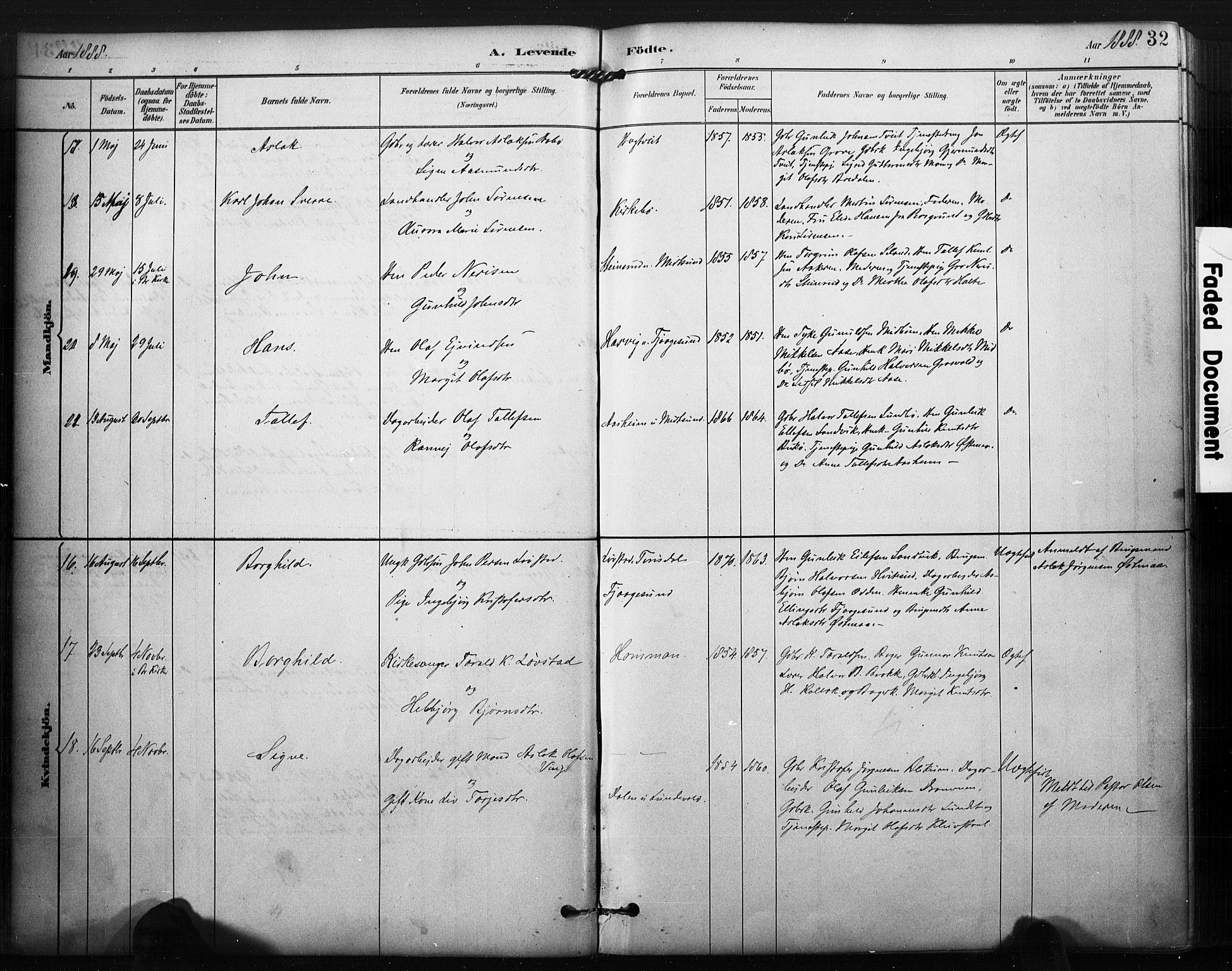 Kviteseid kirkebøker, SAKO/A-276/F/Fa/L0008: Parish register (official) no. I 8, 1882-1903, p. 32