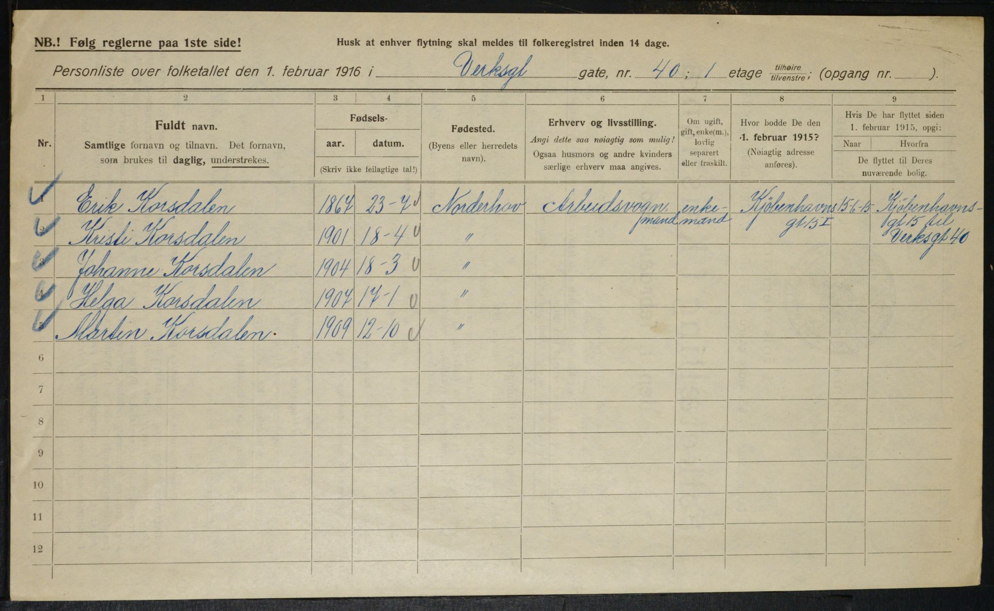 OBA, Municipal Census 1916 for Kristiania, 1916, p. 126027