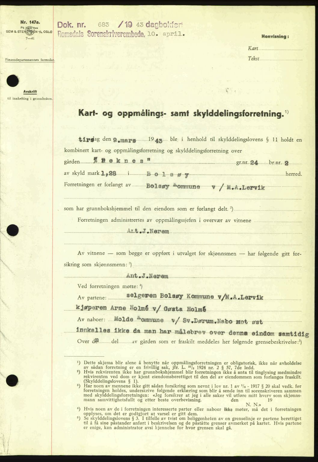 Romsdal sorenskriveri, AV/SAT-A-4149/1/2/2C: Mortgage book no. A14, 1943-1943, Diary no: : 683/1943