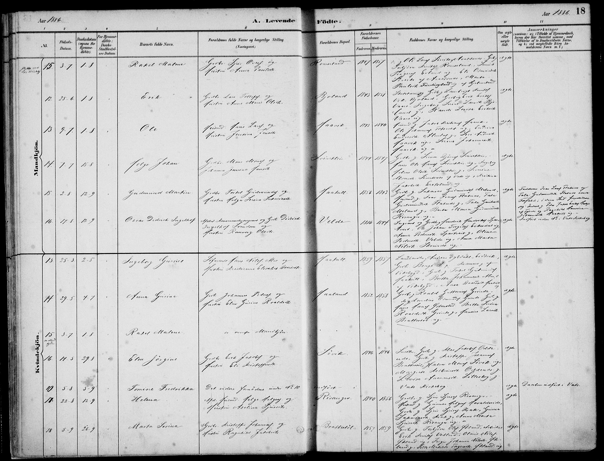 Skjold sokneprestkontor, SAST/A-101847/H/Ha/Haa/L0010: Parish register (official) no. A 10, 1882-1897, p. 18