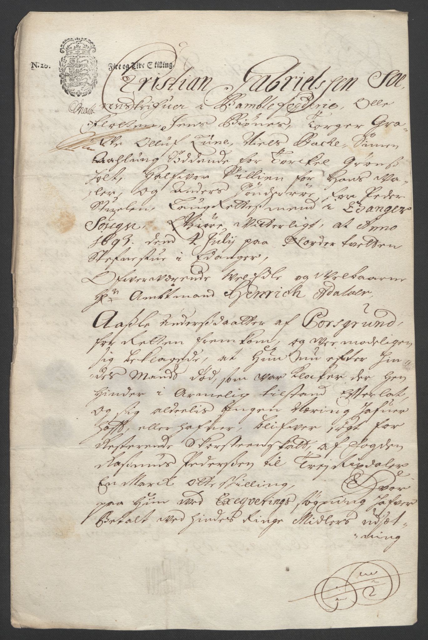 Rentekammeret inntil 1814, Reviderte regnskaper, Fogderegnskap, AV/RA-EA-4092/R34/L2053: Fogderegnskap Bamble, 1693, p. 305