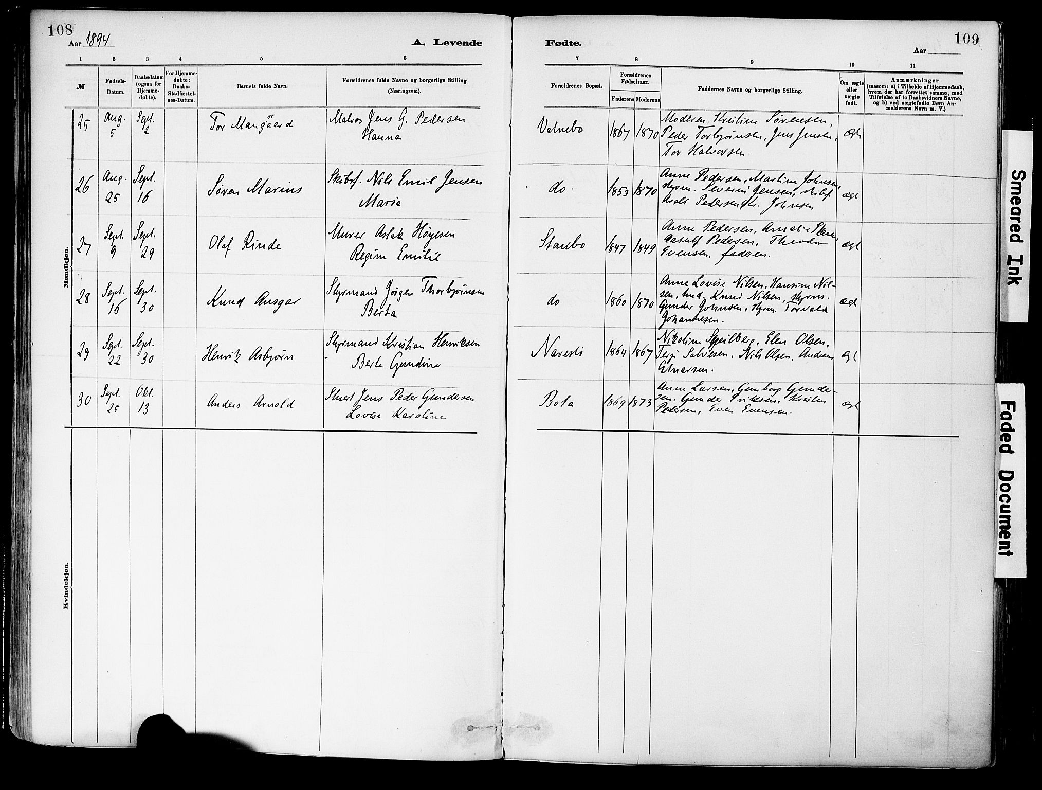 Dypvåg sokneprestkontor, AV/SAK-1111-0007/F/Fa/Fab/L0001: Parish register (official) no. A 1, 1885-1912, p. 108-109