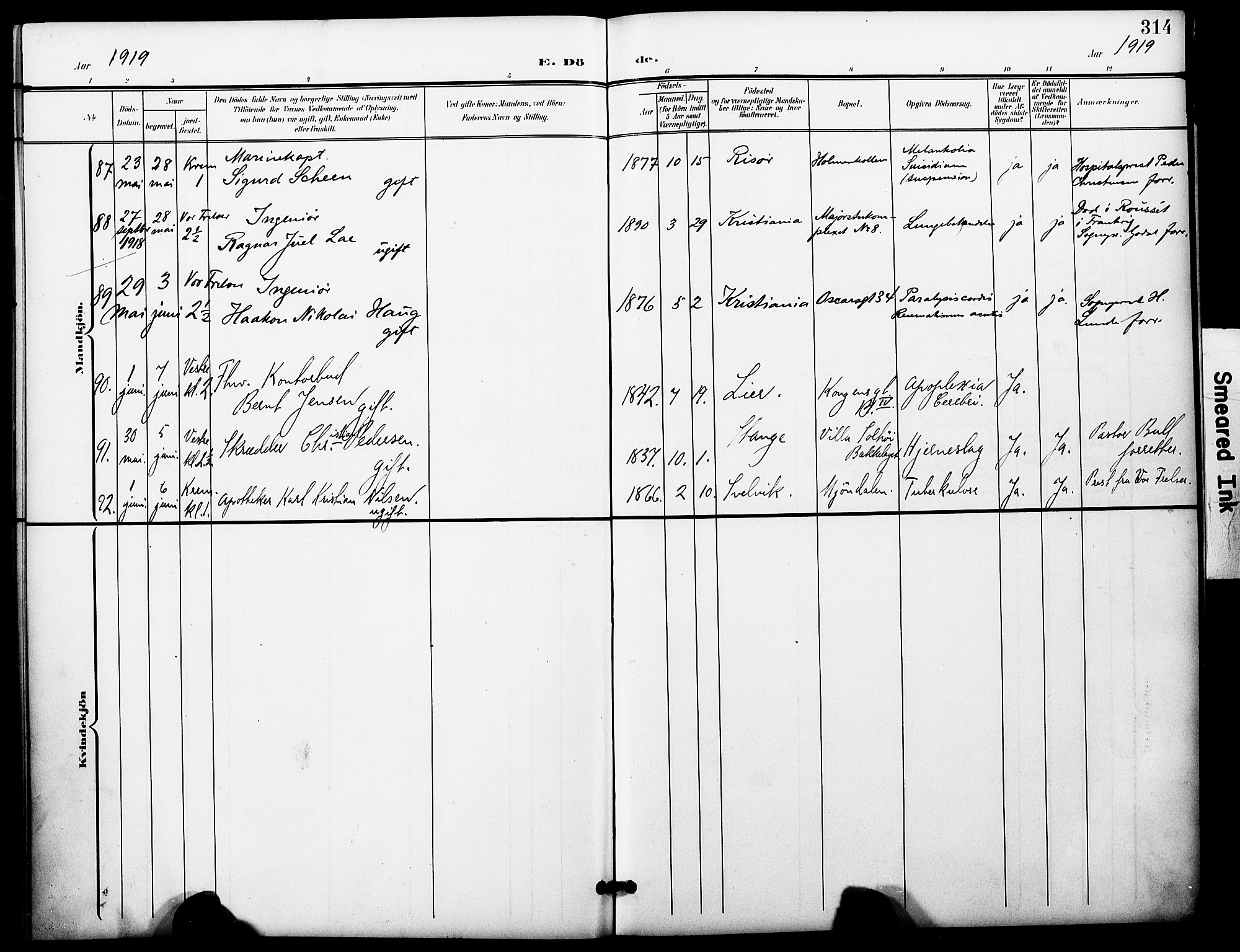 Oslo domkirke Kirkebøker, AV/SAO-A-10752/F/Fa/L0036: Parish register (official) no. 36, 1901-1919, p. 314