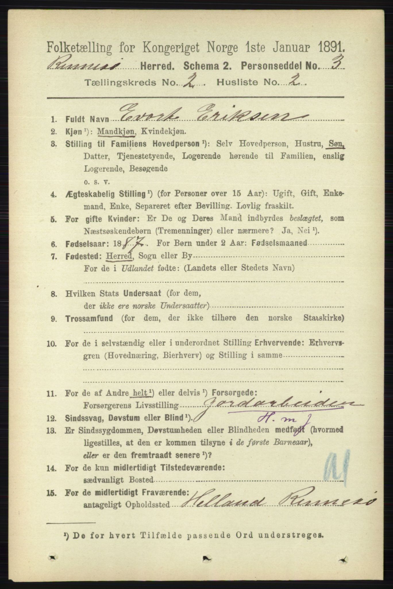 RA, 1891 census for 1142 Rennesøy, 1891, p. 461