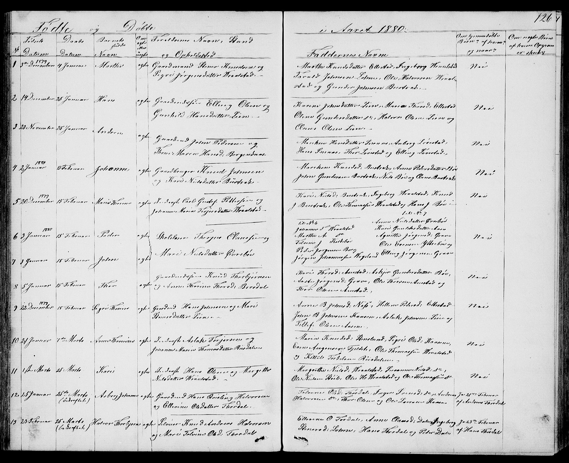 Drangedal kirkebøker, SAKO/A-258/G/Gb/L0001: Parish register (copy) no. II 1, 1856-1894, p. 126