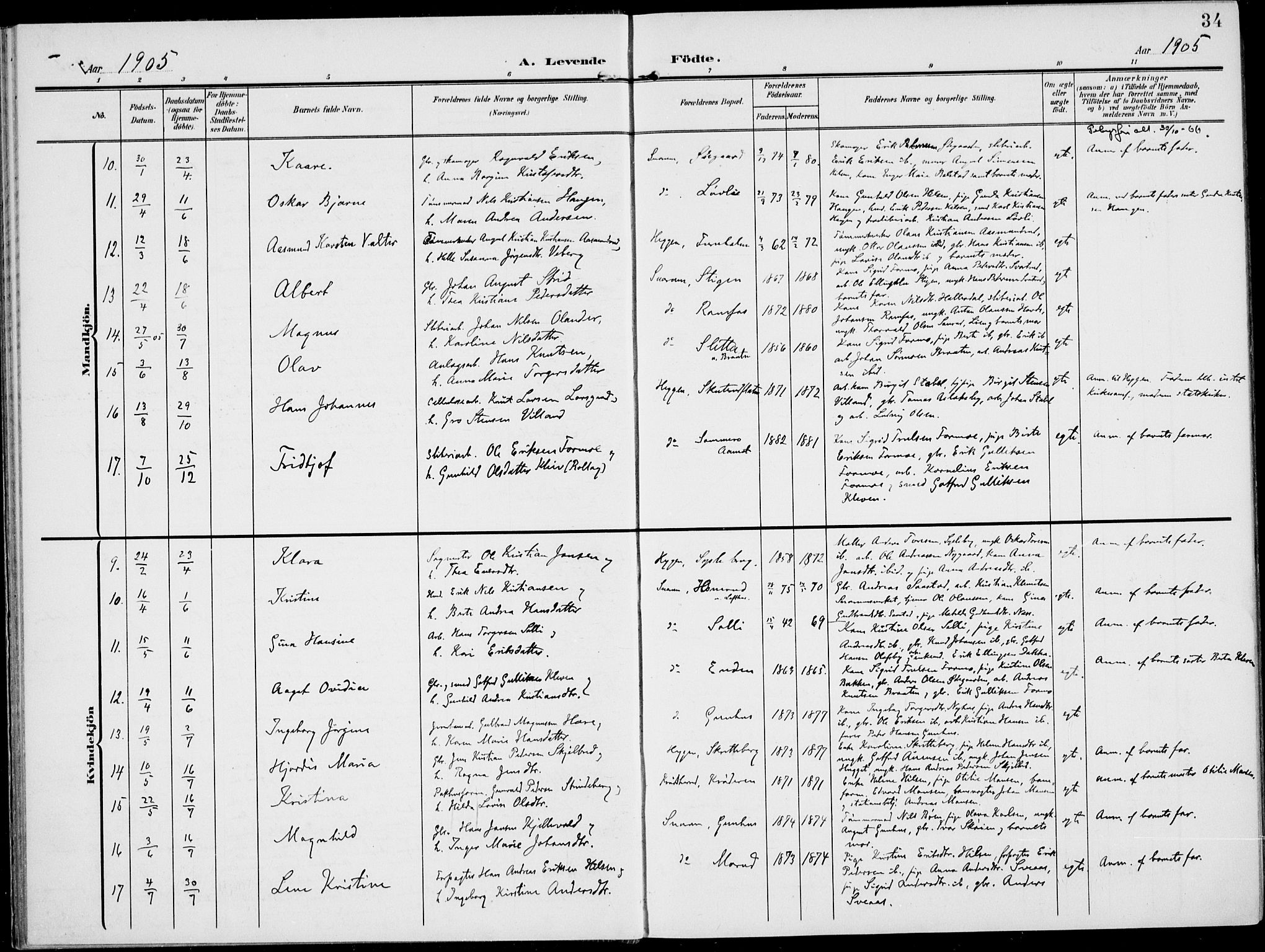 Modum kirkebøker, SAKO/A-234/F/Fa/L0019: Parish register (official) no. 19, 1890-1914, p. 34