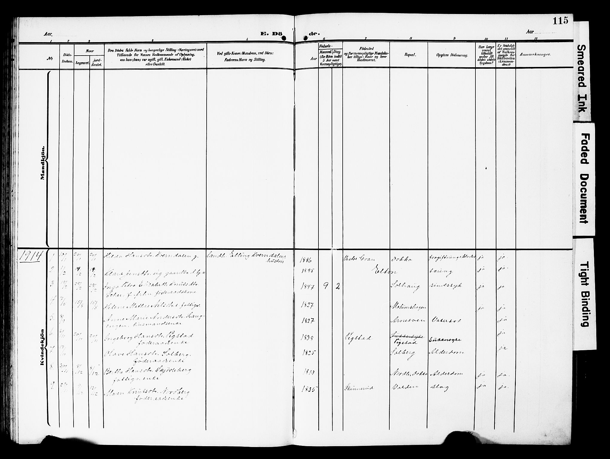 Nordre Land prestekontor, SAH/PREST-124/H/Ha/Hab/L0001: Parish register (copy) no. 1, 1908-1931, p. 115