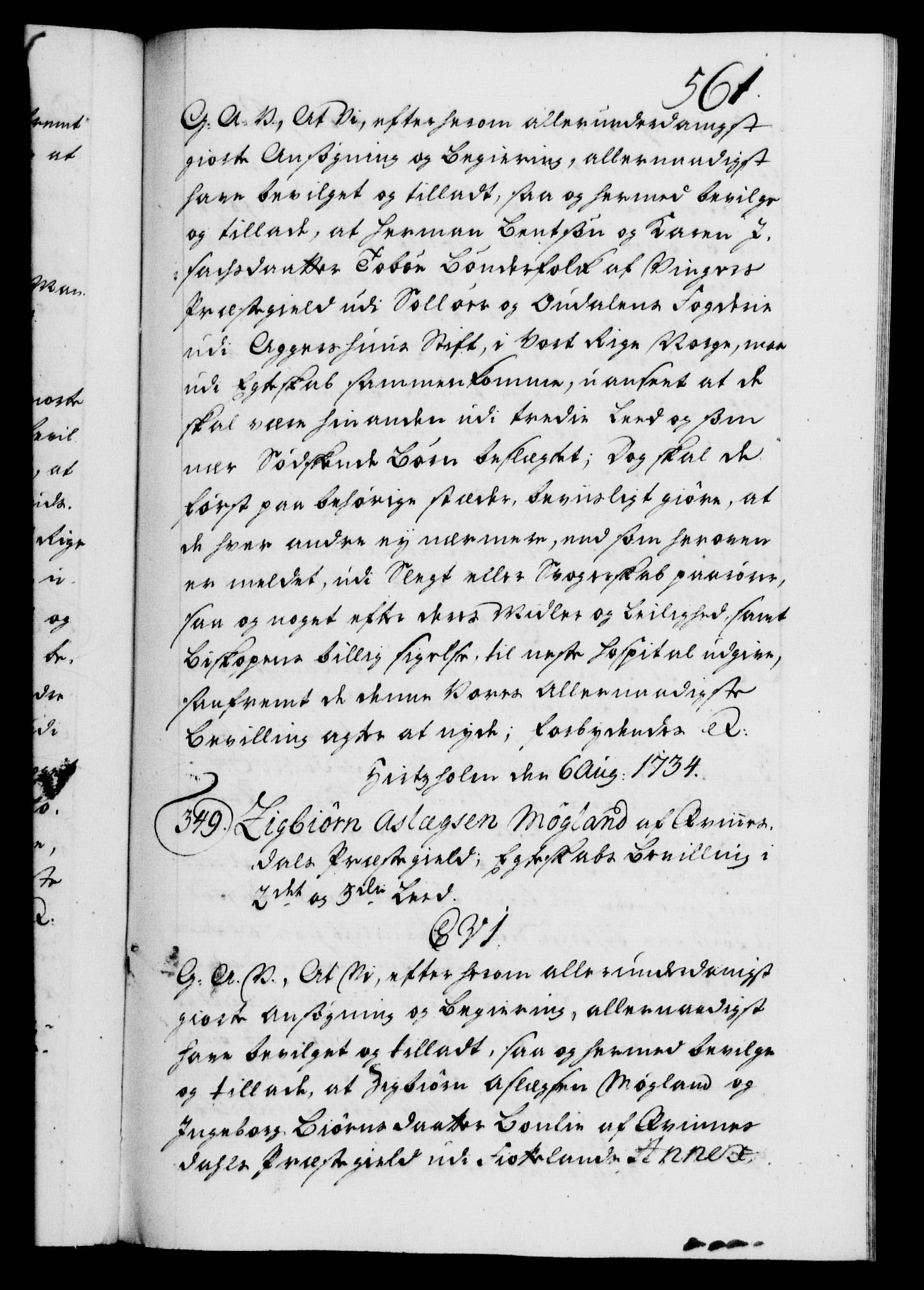 Danske Kanselli 1572-1799, AV/RA-EA-3023/F/Fc/Fca/Fcaa/L0028: Norske registre, 1733-1734, p. 561a