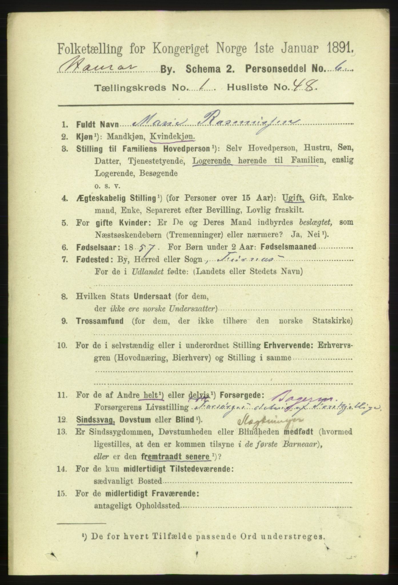 RA, 1891 census for 0401 Hamar, 1891, p. 791
