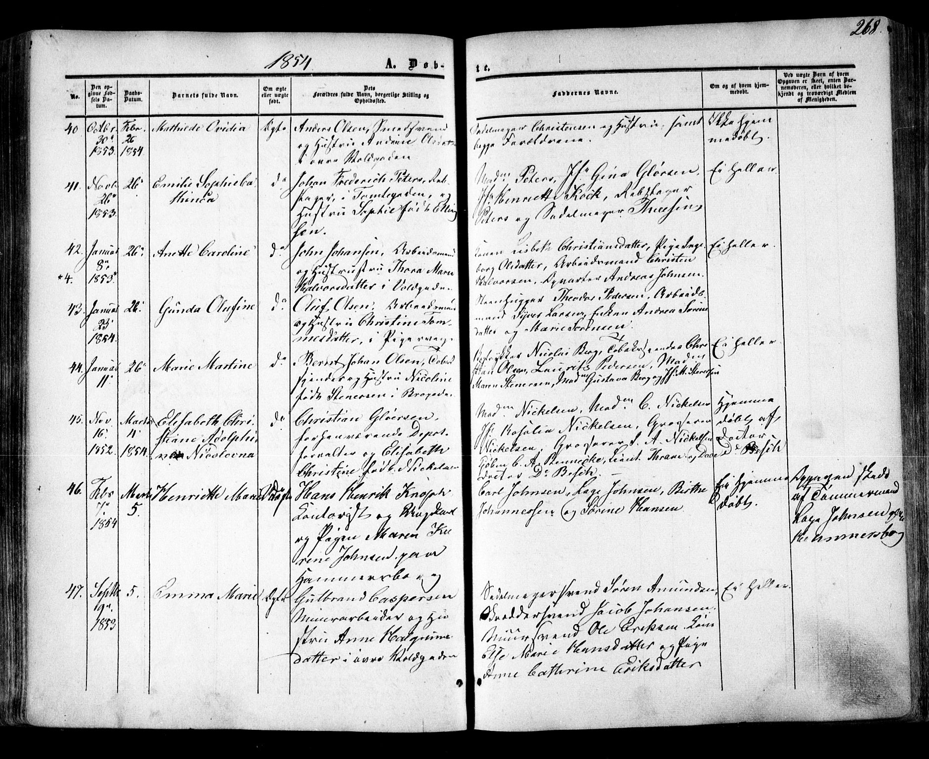 Oslo domkirke Kirkebøker, SAO/A-10752/F/Fa/L0014: Parish register (official) no. 14, 1850-1857, p. 268