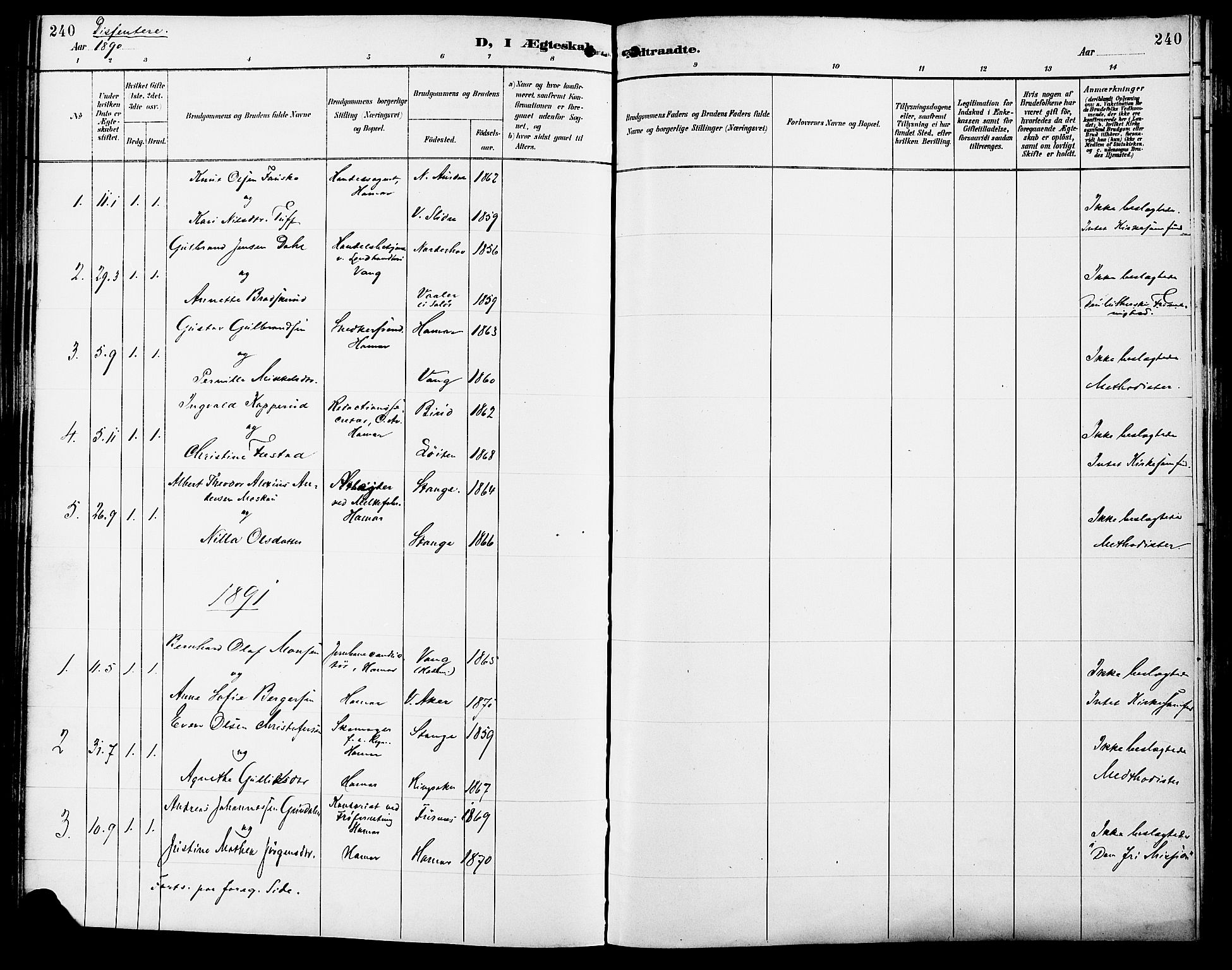 Vang prestekontor, Hedmark, SAH/PREST-008/H/Ha/Haa/L0017: Parish register (official) no. 17, 1890-1899, p. 240