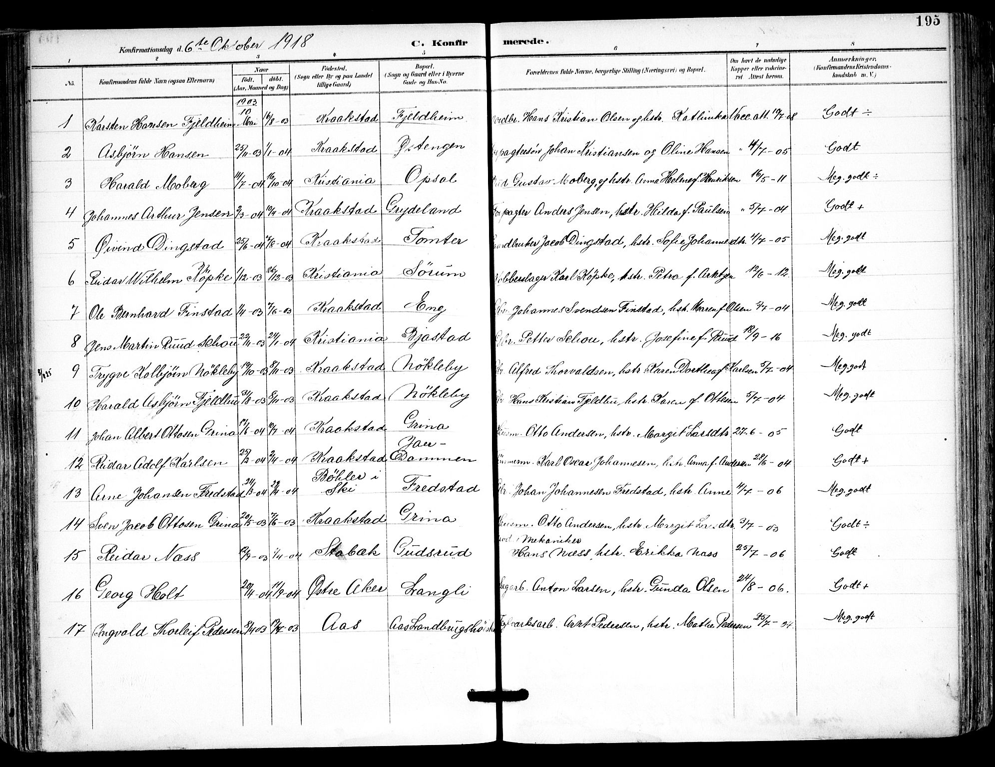 Kråkstad prestekontor Kirkebøker, SAO/A-10125a/F/Fa/L0010: Parish register (official) no. I 10, 1893-1931, p. 195