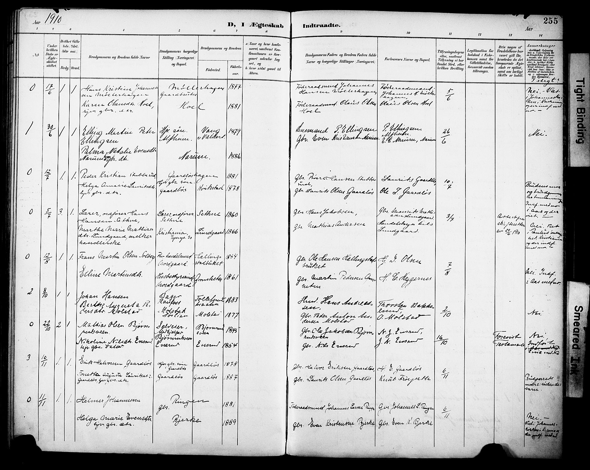 Vestre Toten prestekontor, AV/SAH-PREST-108/H/Ha/Haa/L0013: Parish register (official) no. 13, 1895-1911, p. 255