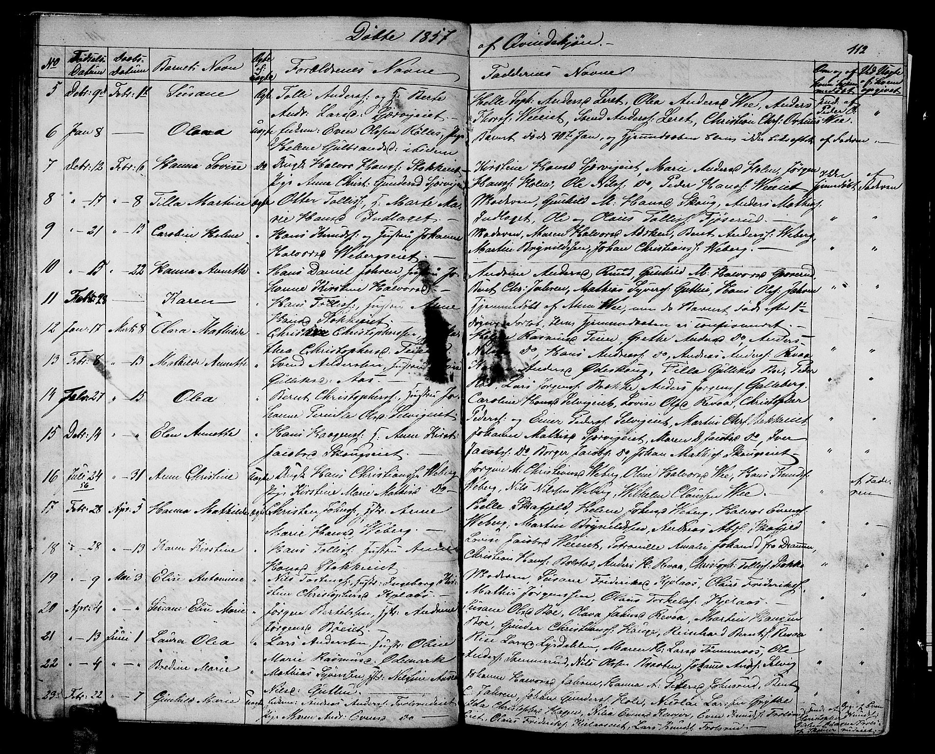 Sande Kirkebøker, AV/SAKO-A-53/G/Ga/L0002: Parish register (copy) no. 2, 1847-1863, p. 112